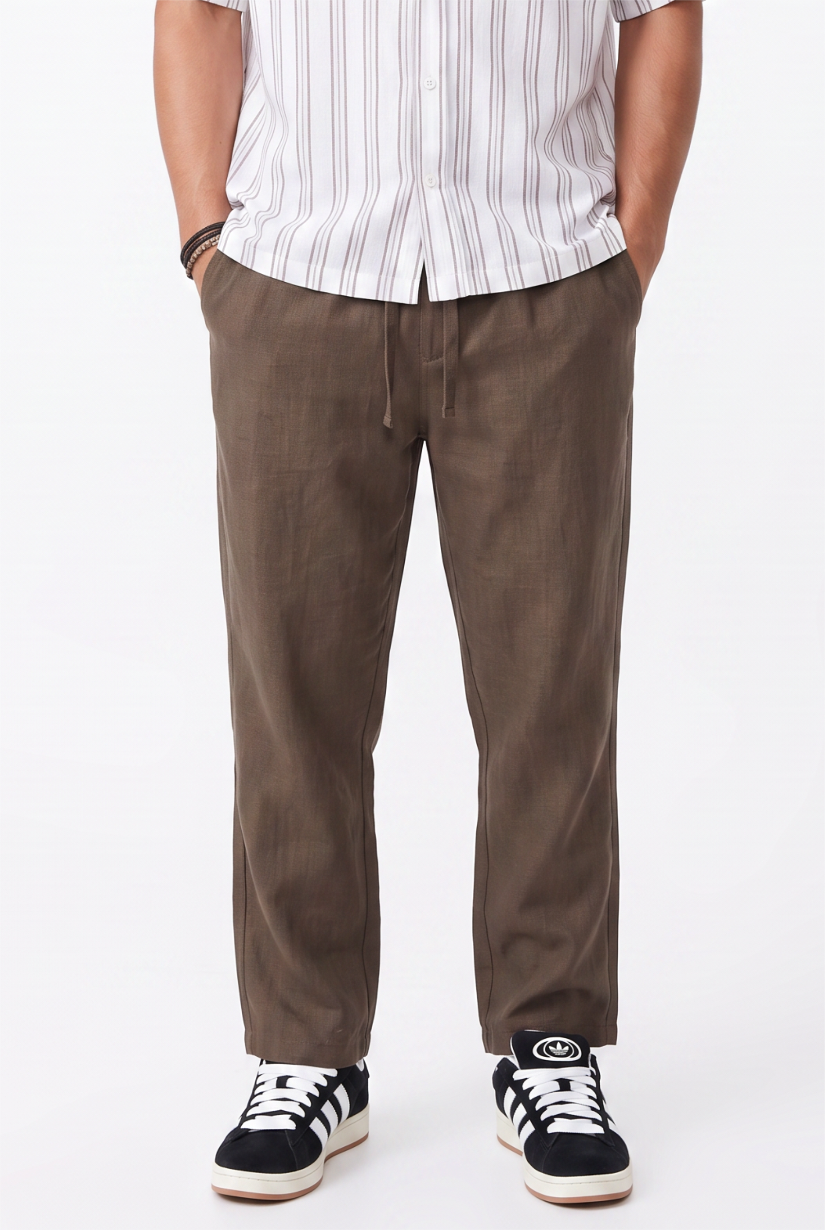 Brown Drawstring Casual Trousers