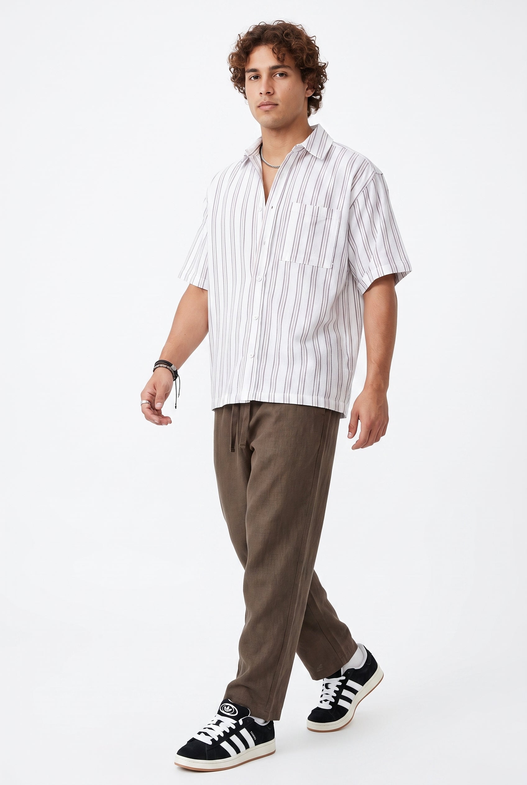 Brown Drawstring Casual Trousers