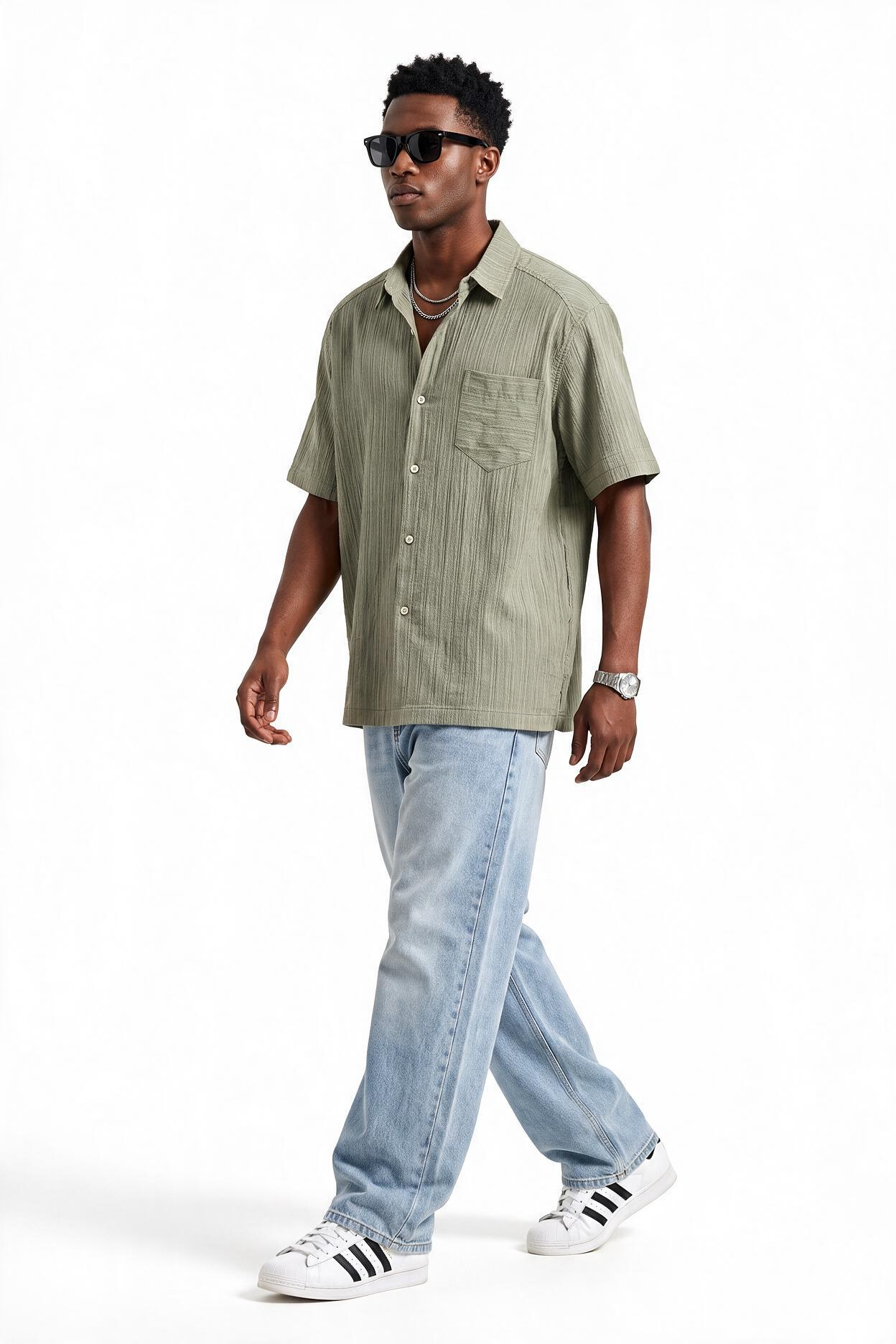 Olive Chest Pocket Casual Shirt