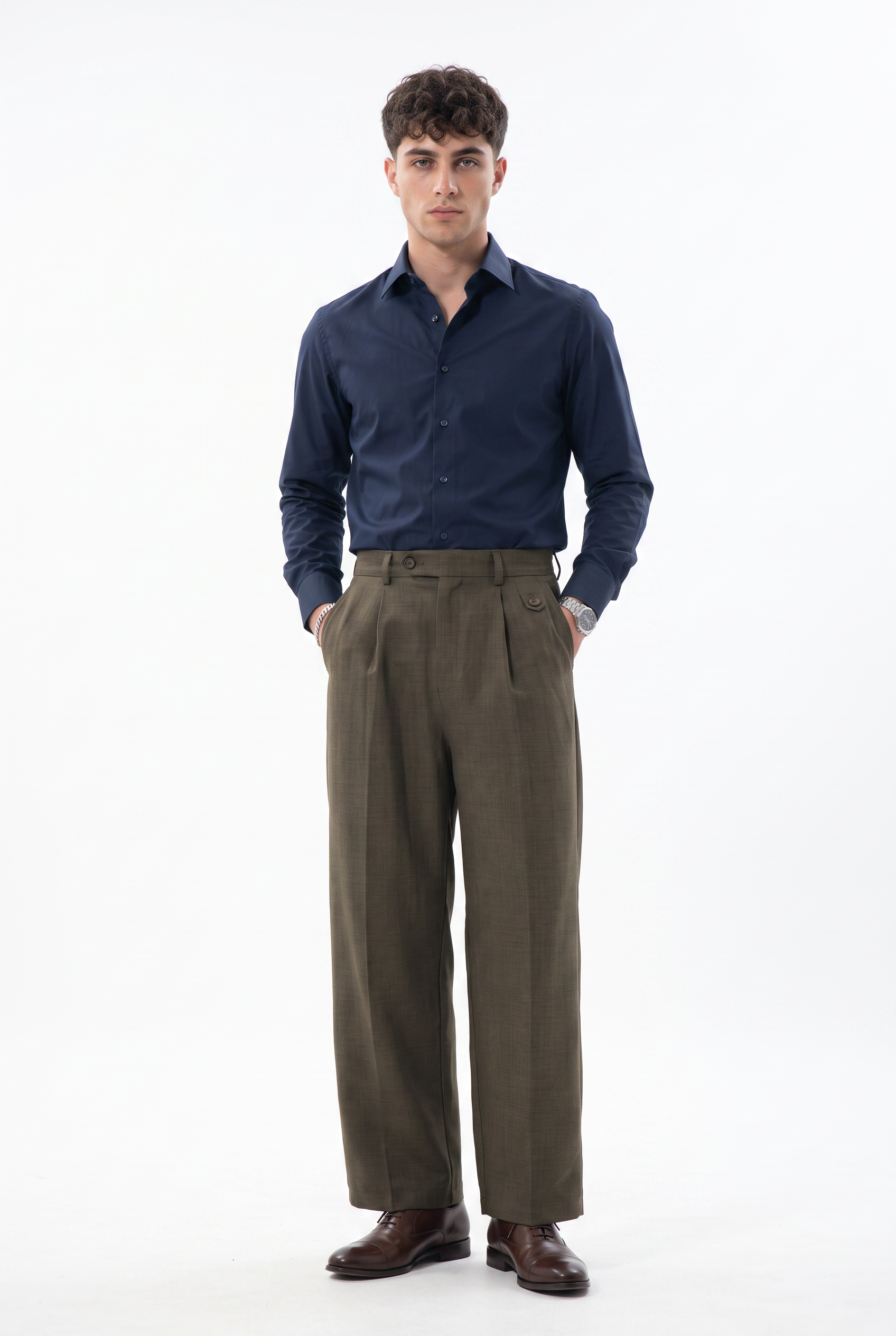 Brown Slim Flat-Front Formal Trouser
