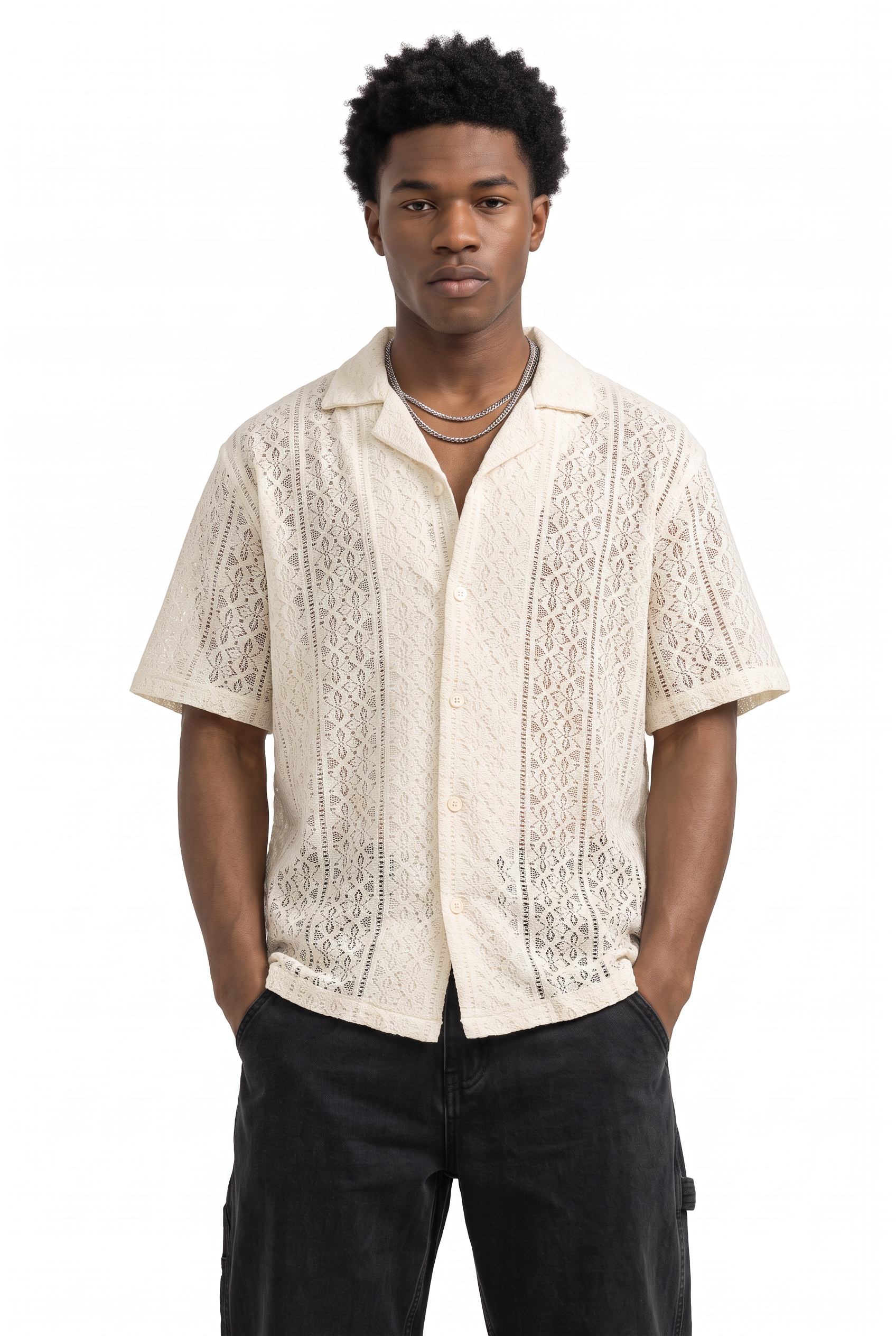 Cream Chest Pocket Casual Shirt