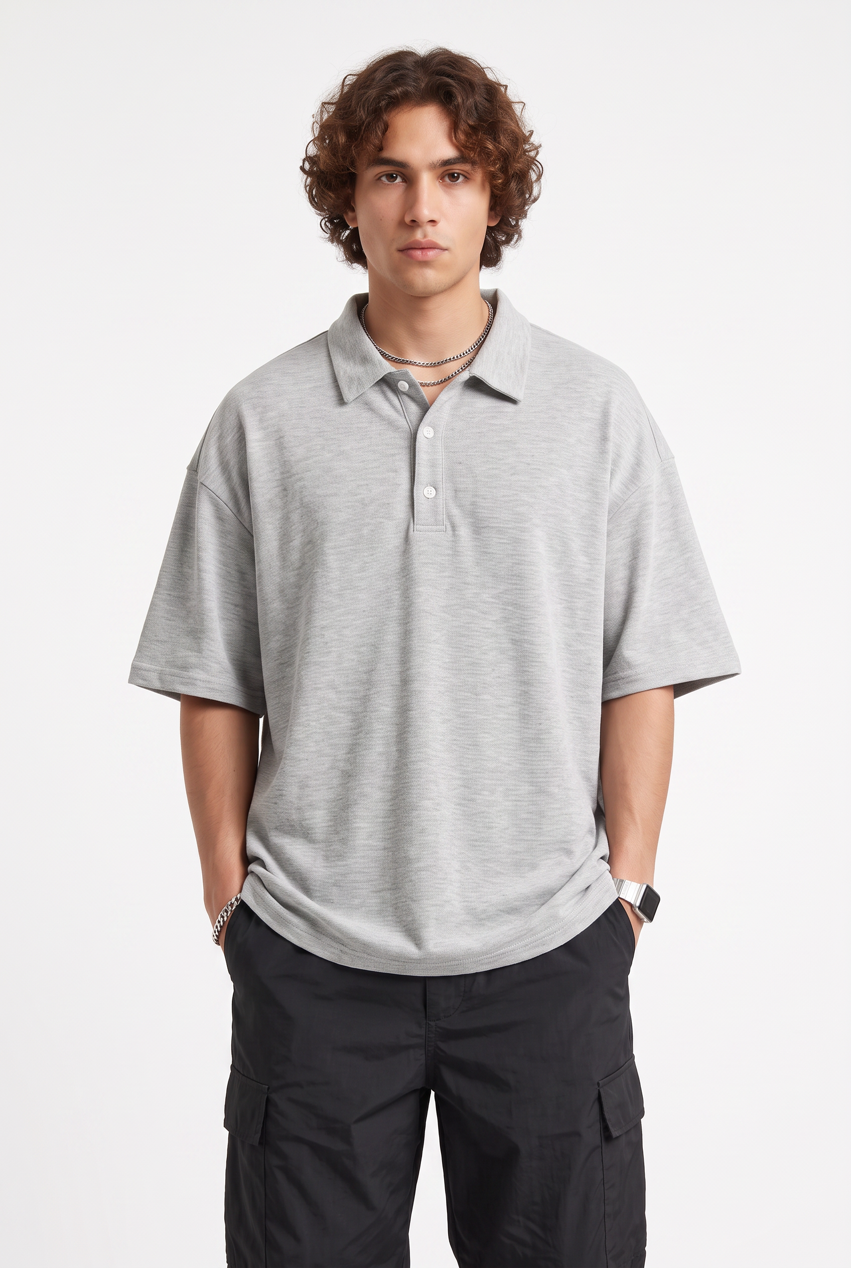Grey Dropped Shoulder Oversized Tee