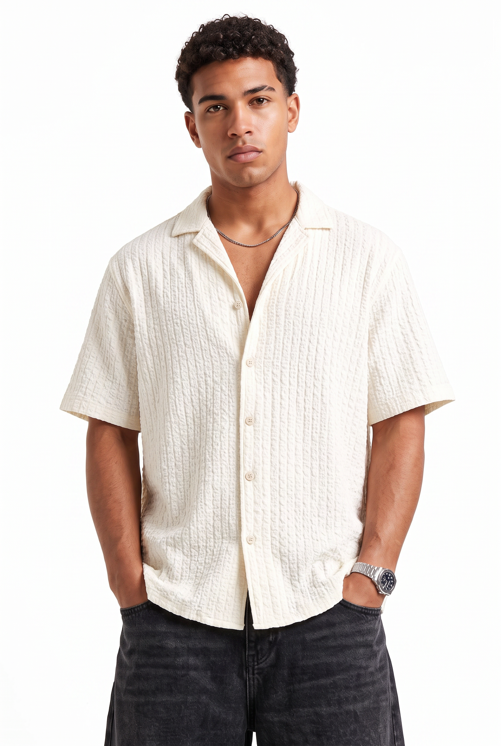 Cream Chest Pocket Casual Shirt