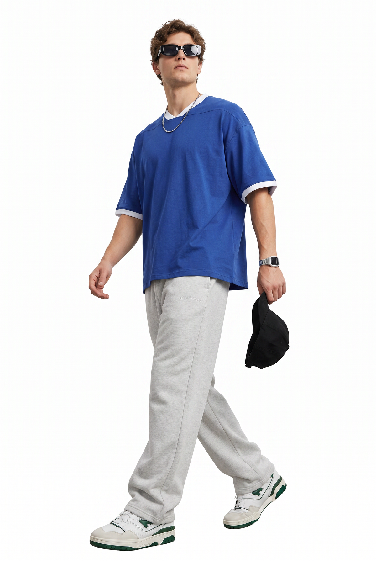 Oversized Blue Contrast Trim Tee