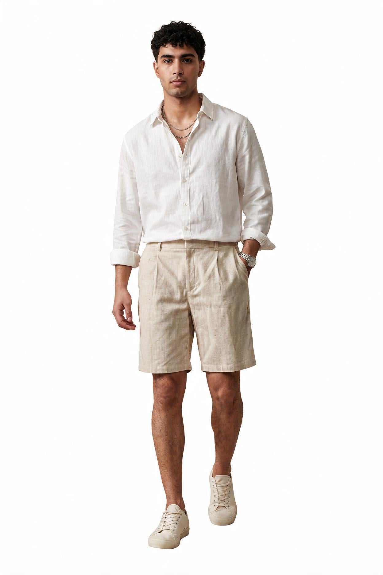 Cream Drawstring Chino Shorts