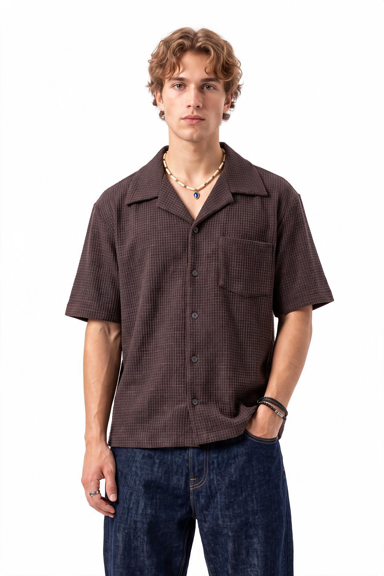 Brown Chest Pocket Casual Shirt