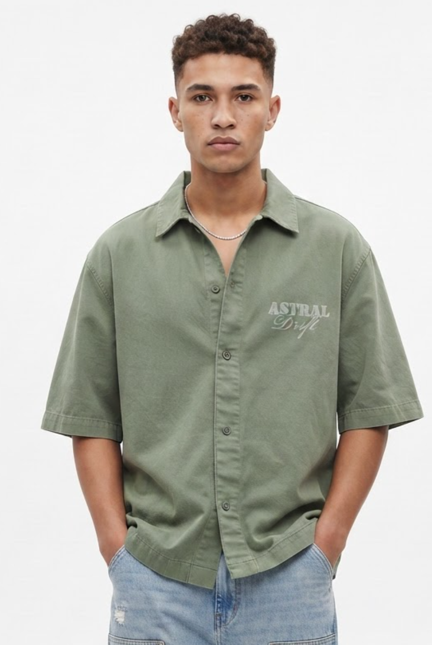 Olive Chest Pocket Casual Shirt