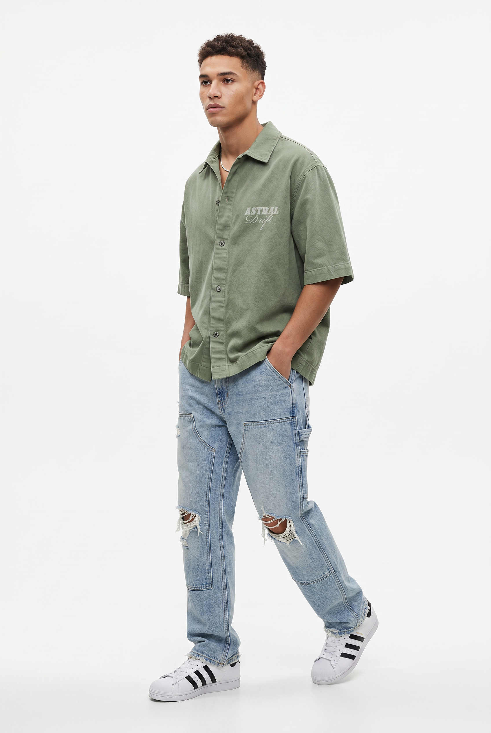 Olive Chest Pocket Casual Shirt
