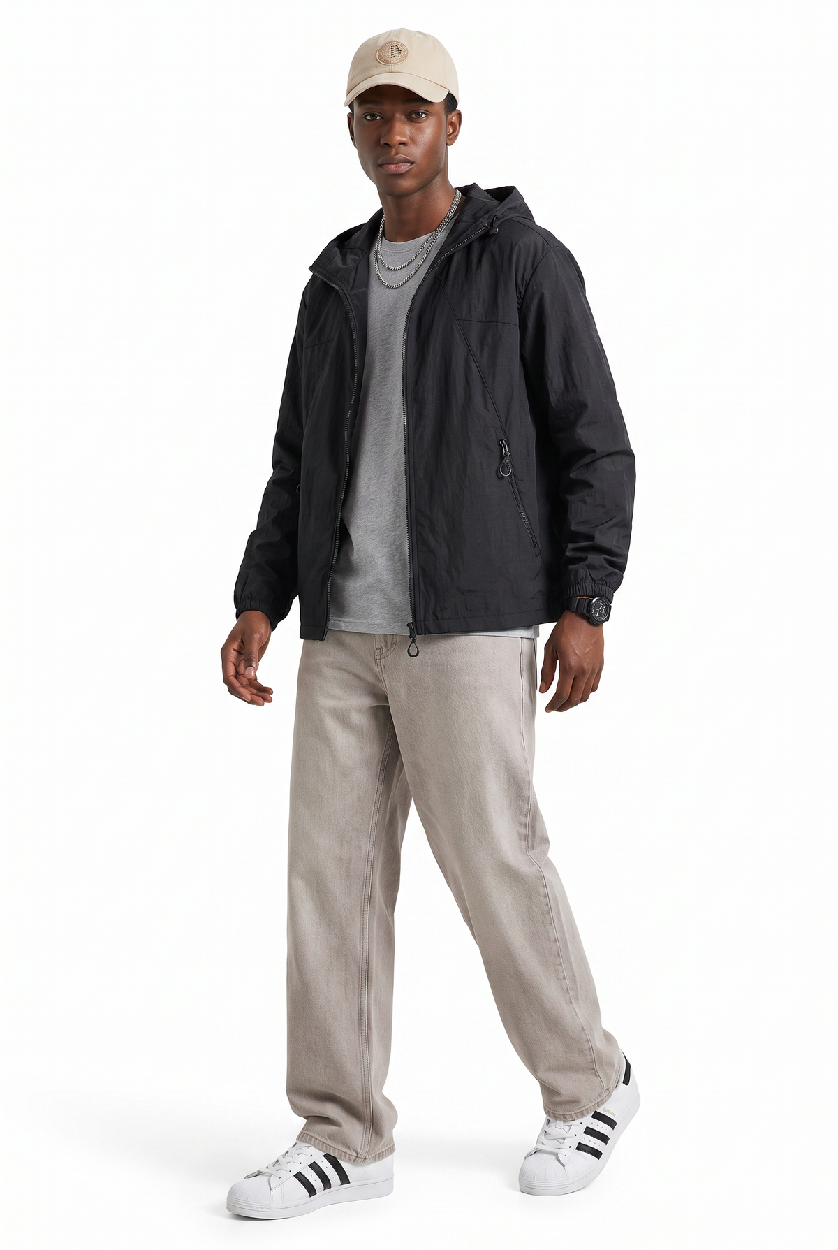 Ripstop Black Hooded Windbreaker Jacket