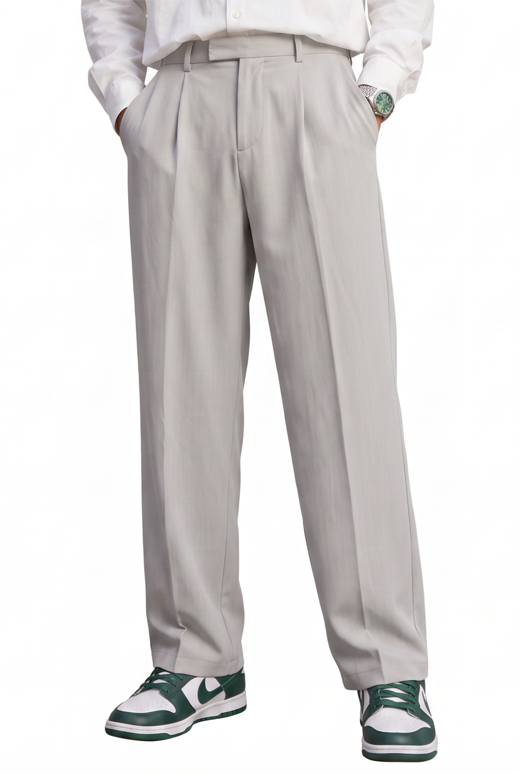 Grey Slim Flat Front Formal Trousers