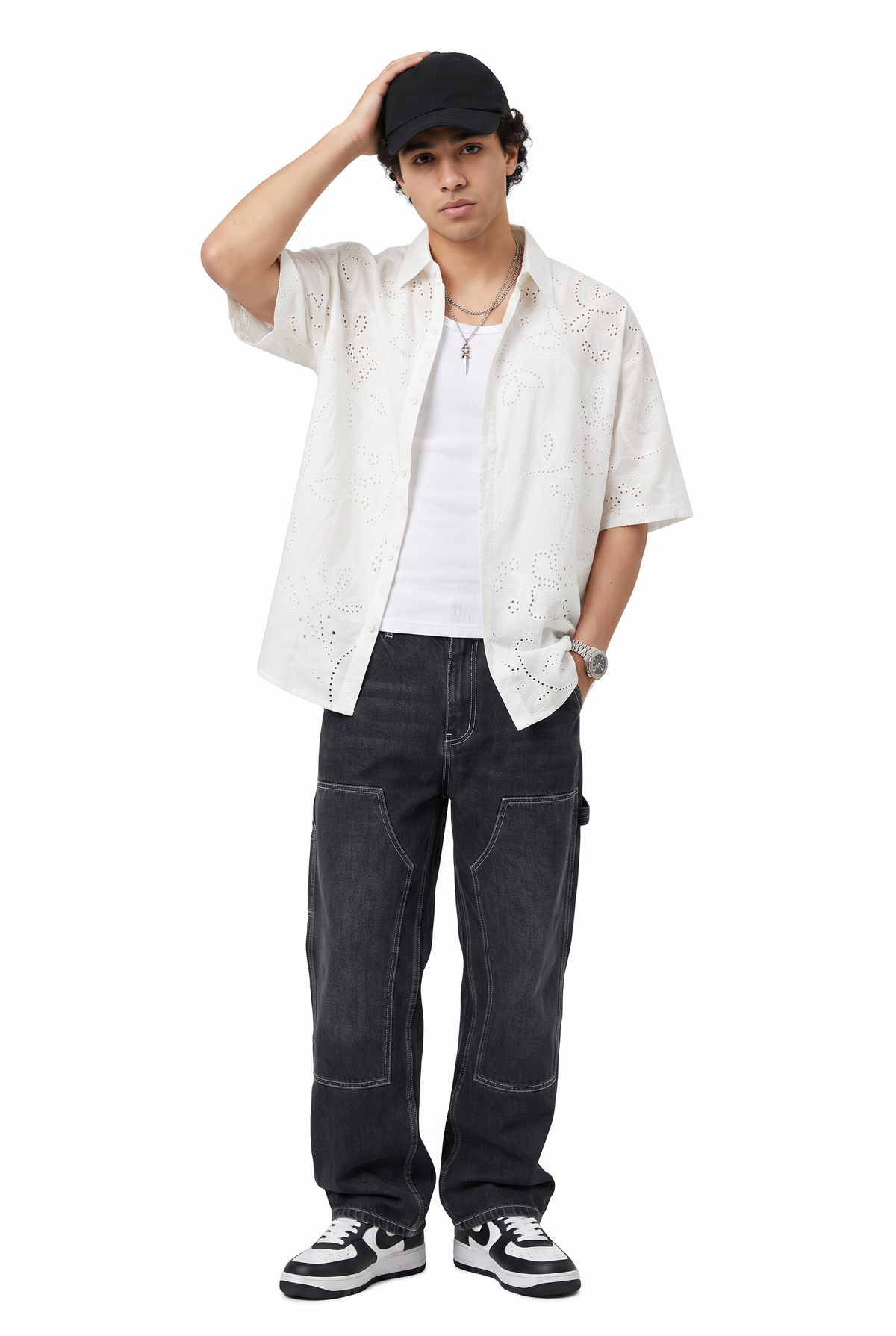 Broderie Anglaise White Camp Shirt