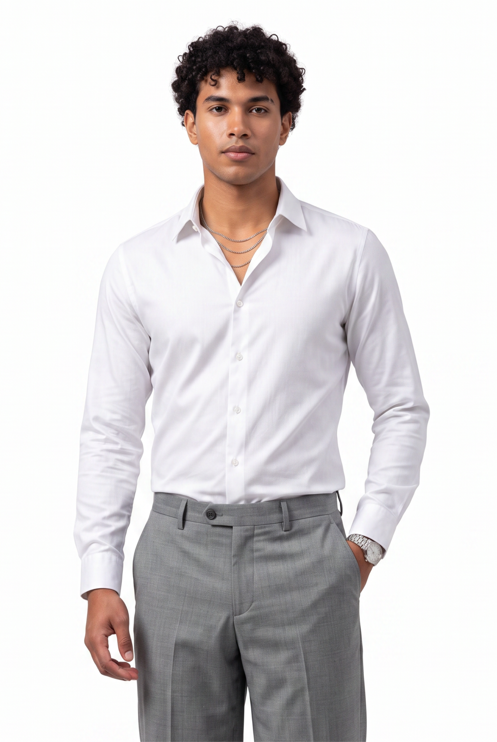 White Slim Spread Collar Formal Shirt