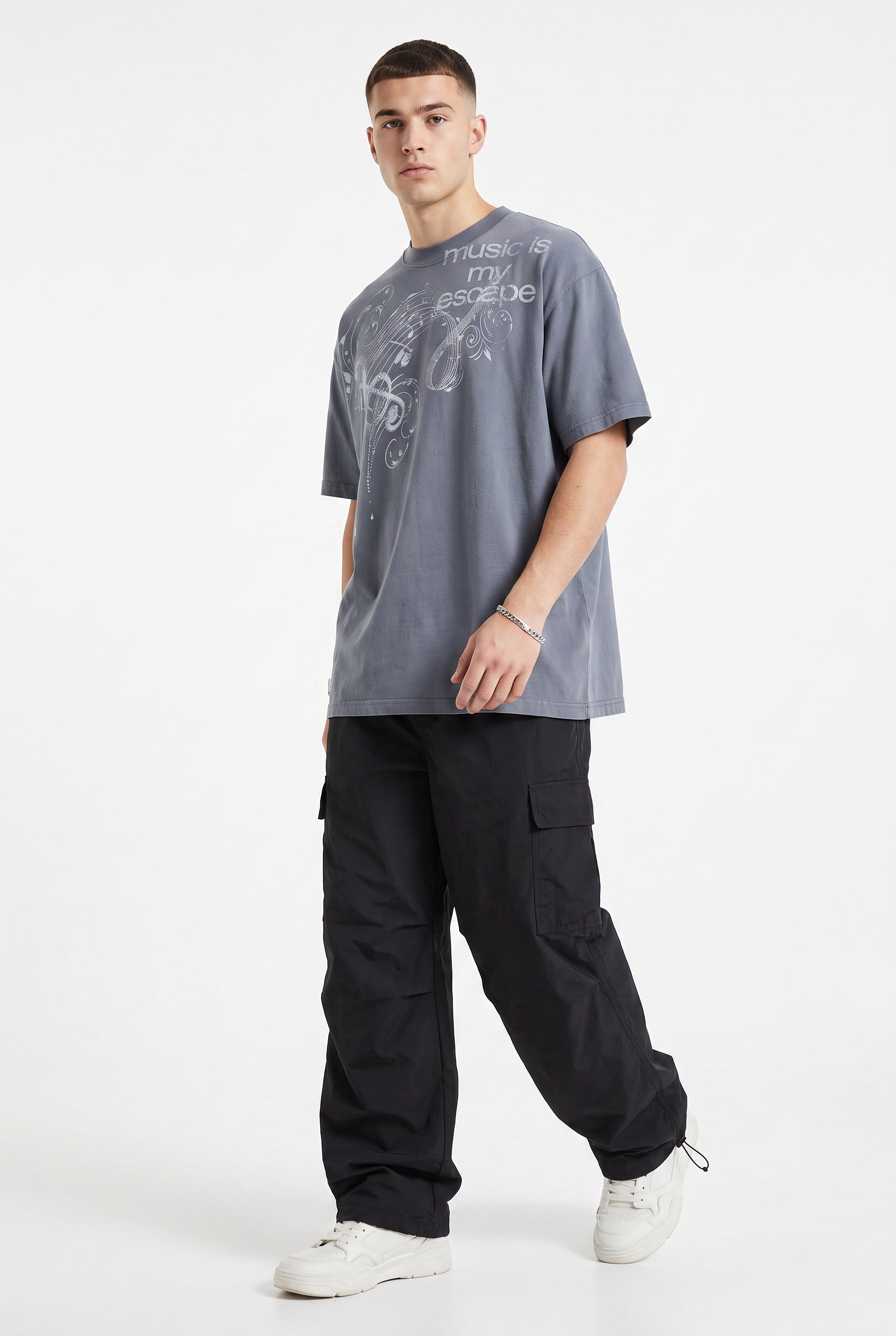Grey Dropped Shoulder Oversized Tee