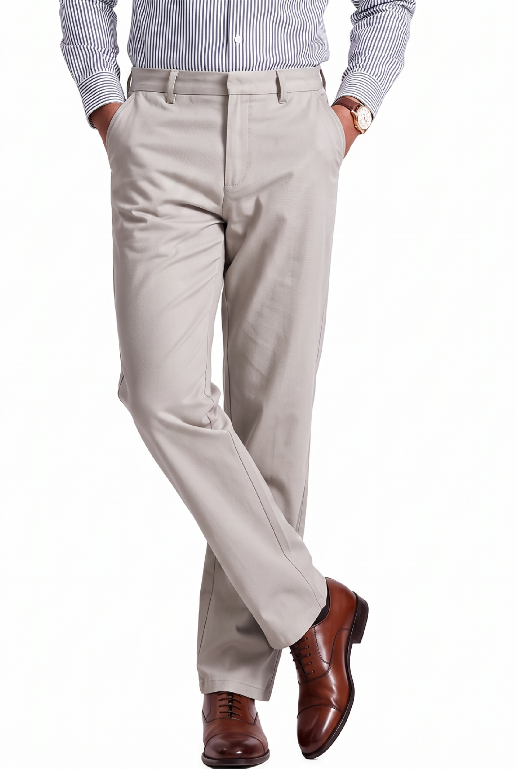 Beige Slim Formal Trousers