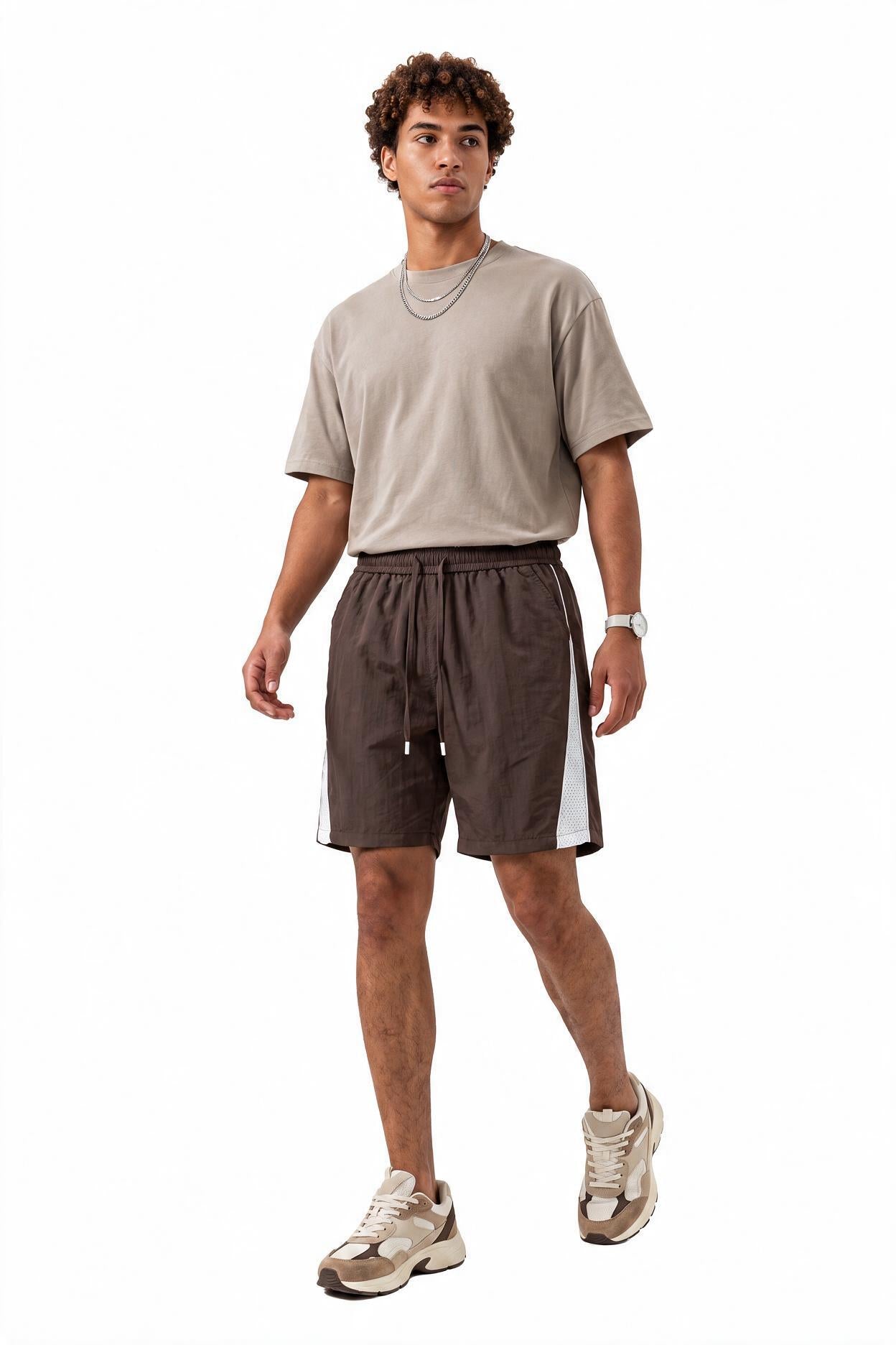 Brown Drawstring Regular Shorts
