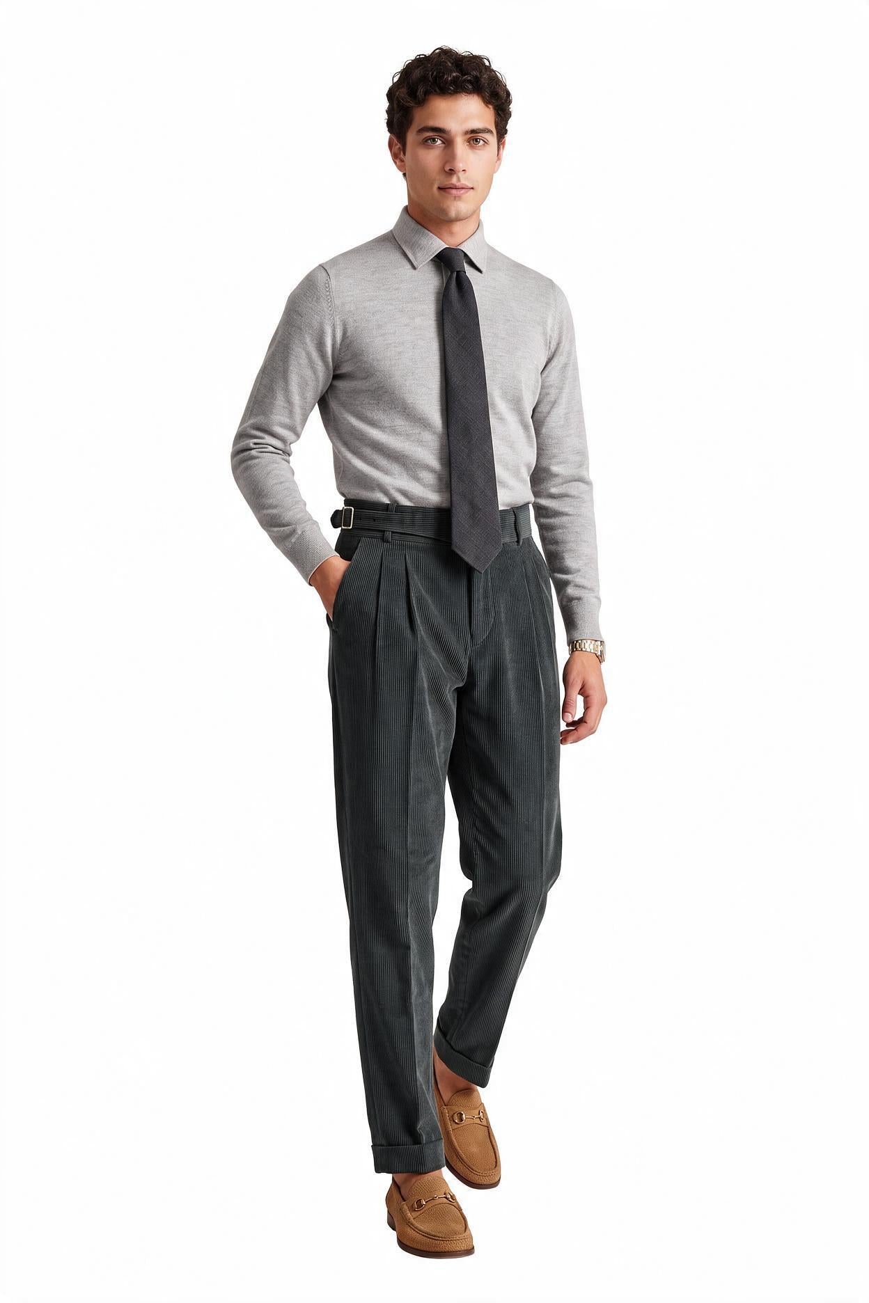 Grey Flat Front Slim Formal Trousers