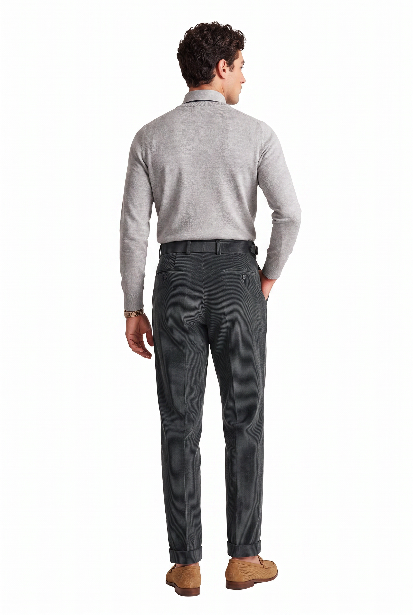 Grey Flat Front Slim Formal Trousers
