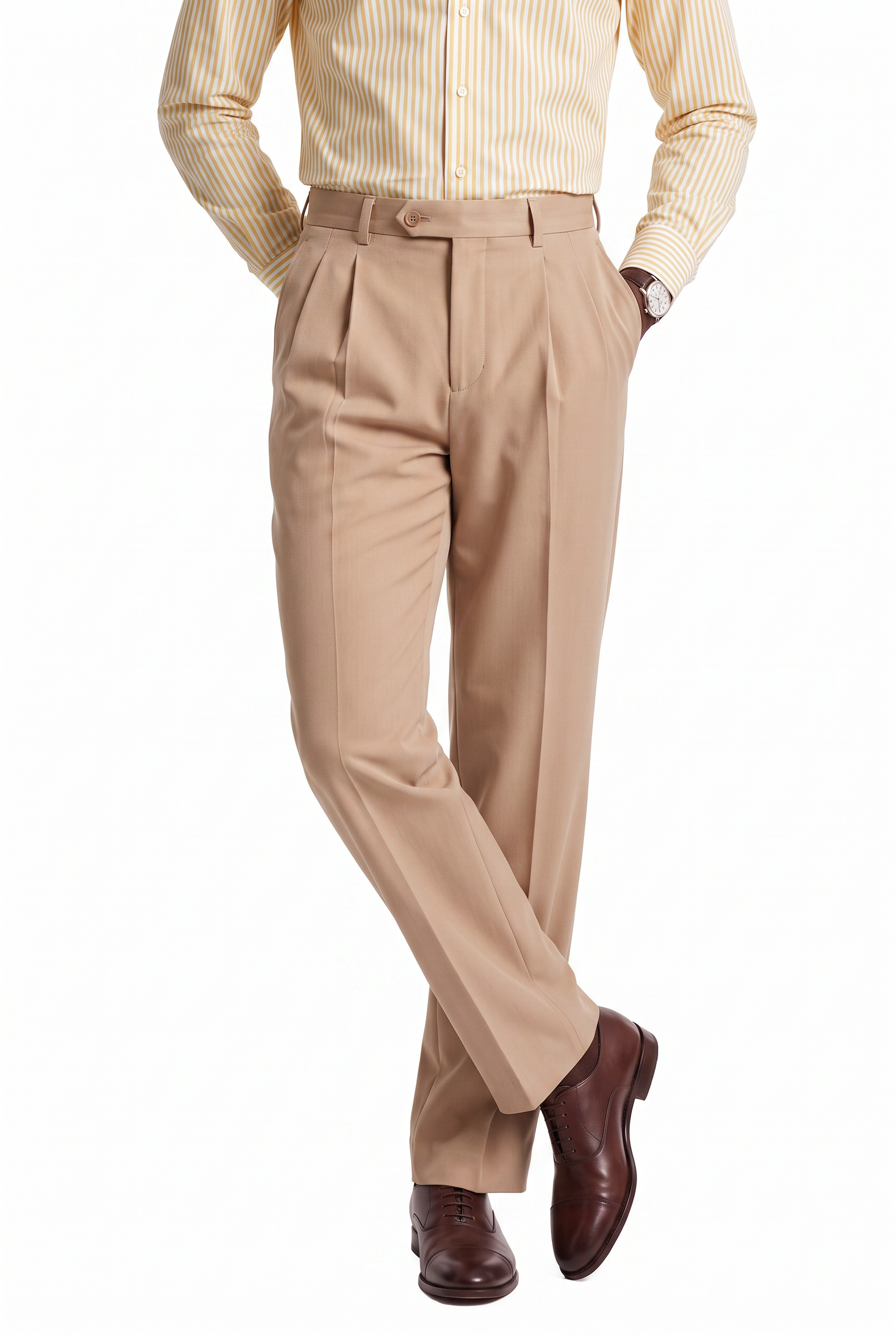 Beige Slim Formal Trousers