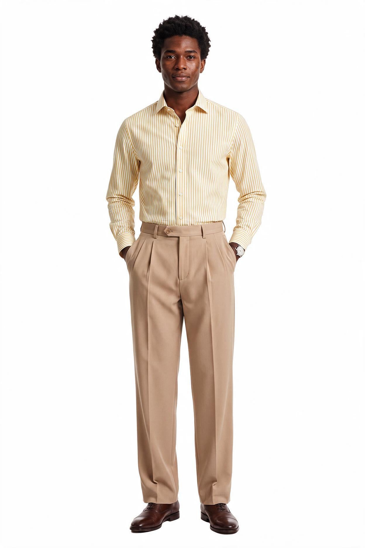Beige Slim Formal Trousers