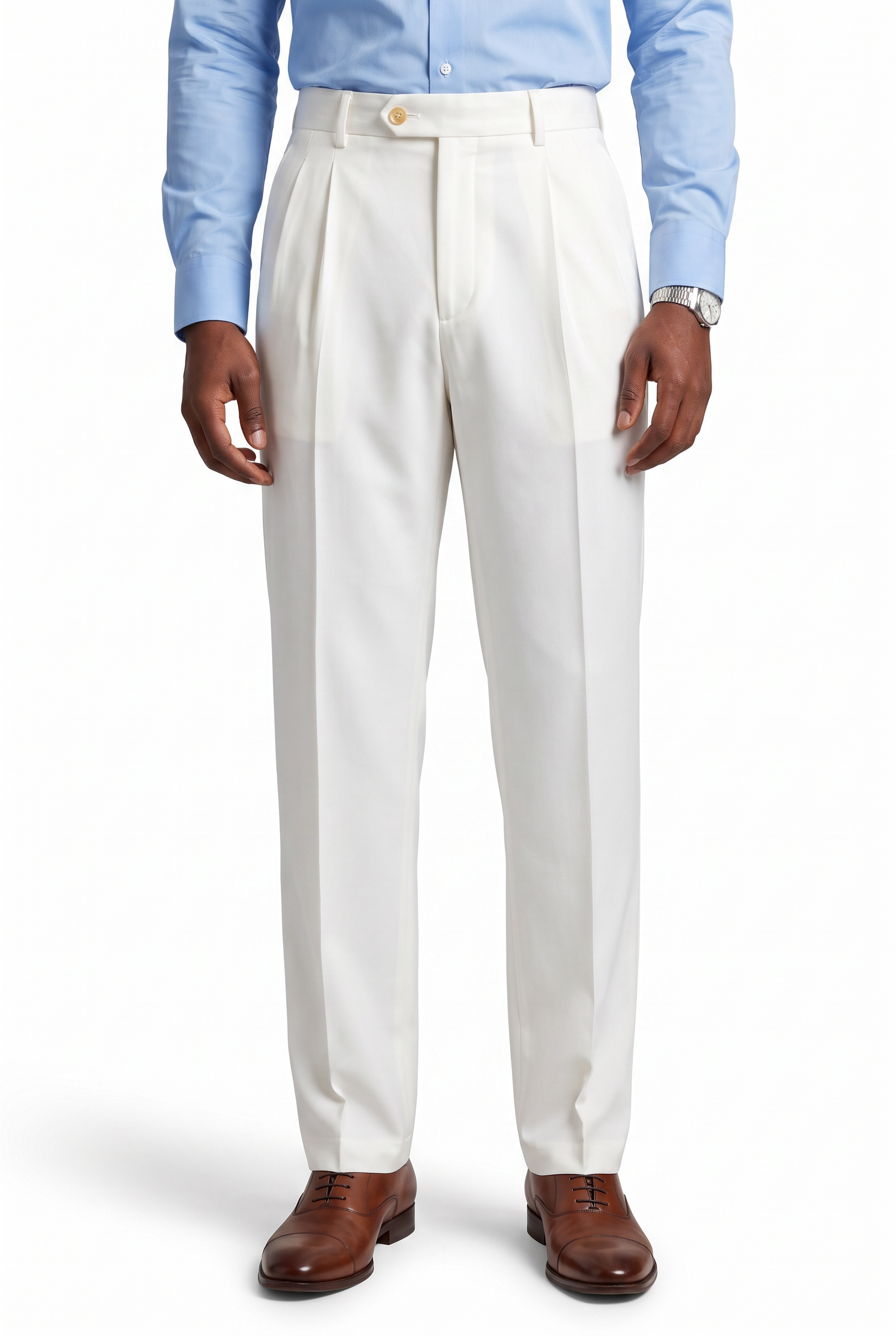 White Slim Flat Front Formal Trousers