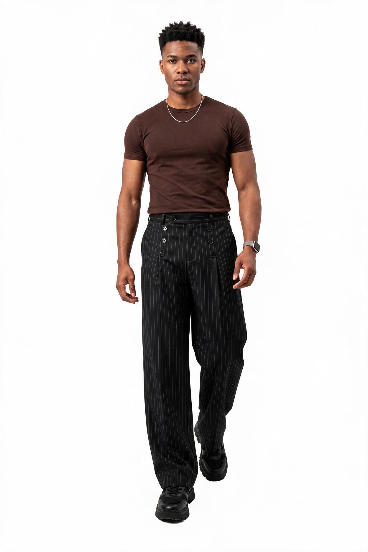 Black Drawstring Straight Casual Trousers