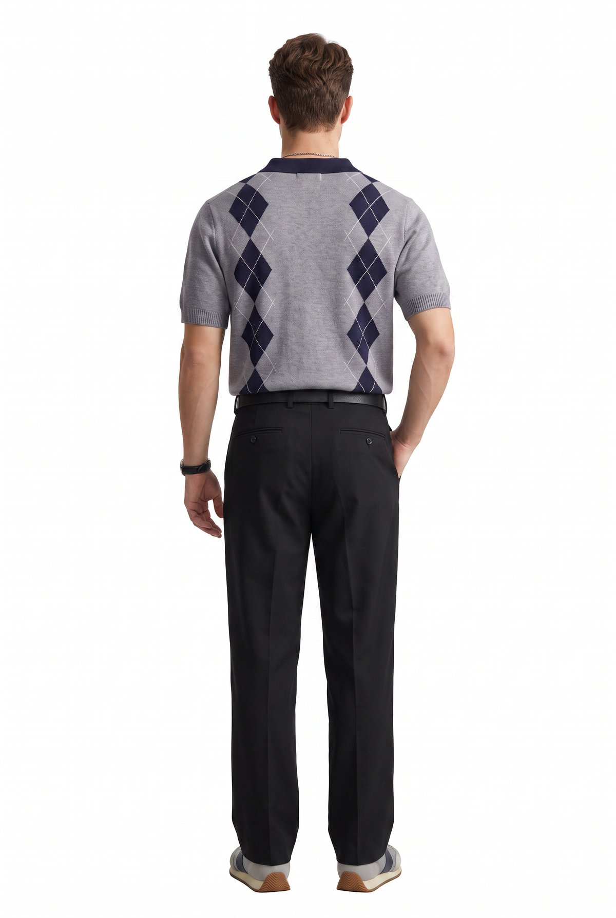 Argyle Grey Knit Polo T-Shirt
