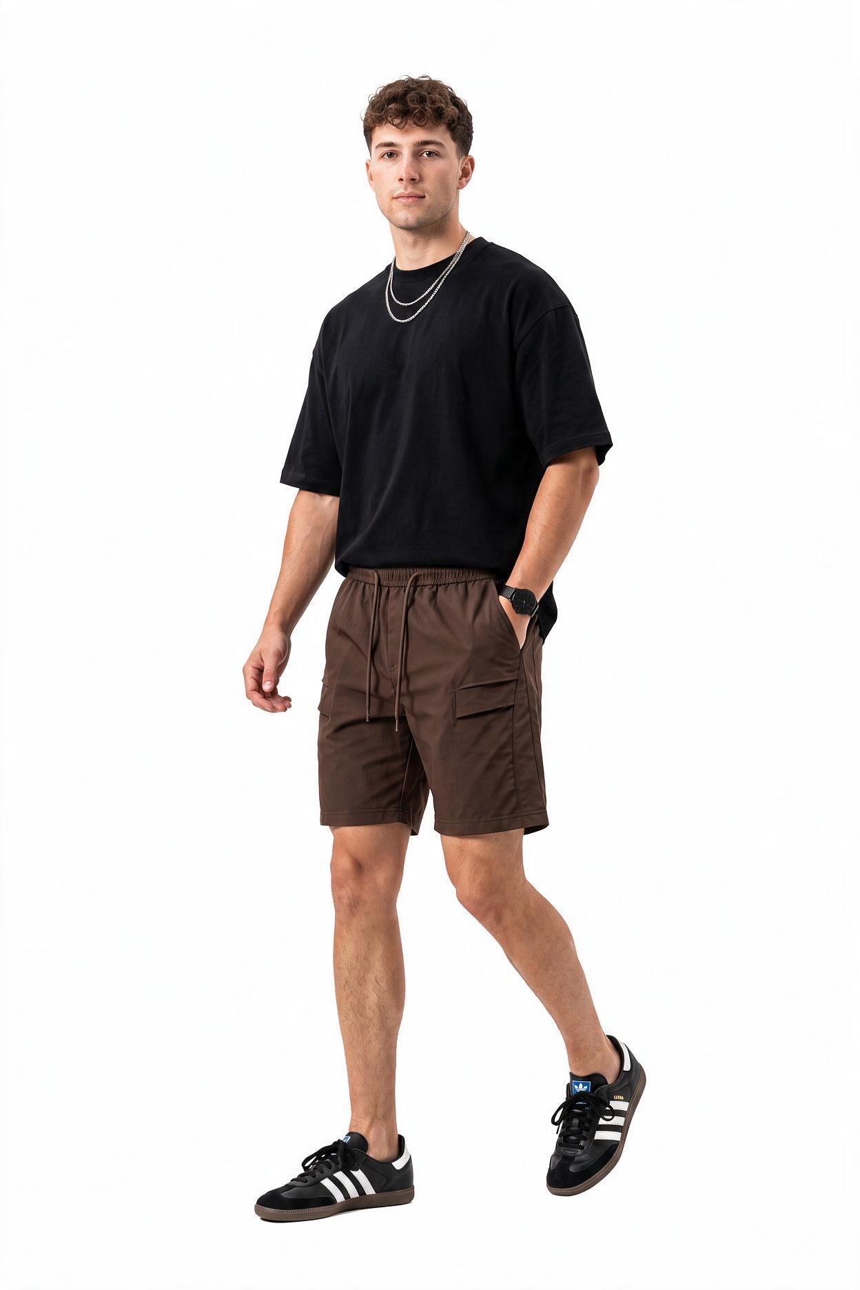 Brown Drawstring Chino Shorts
