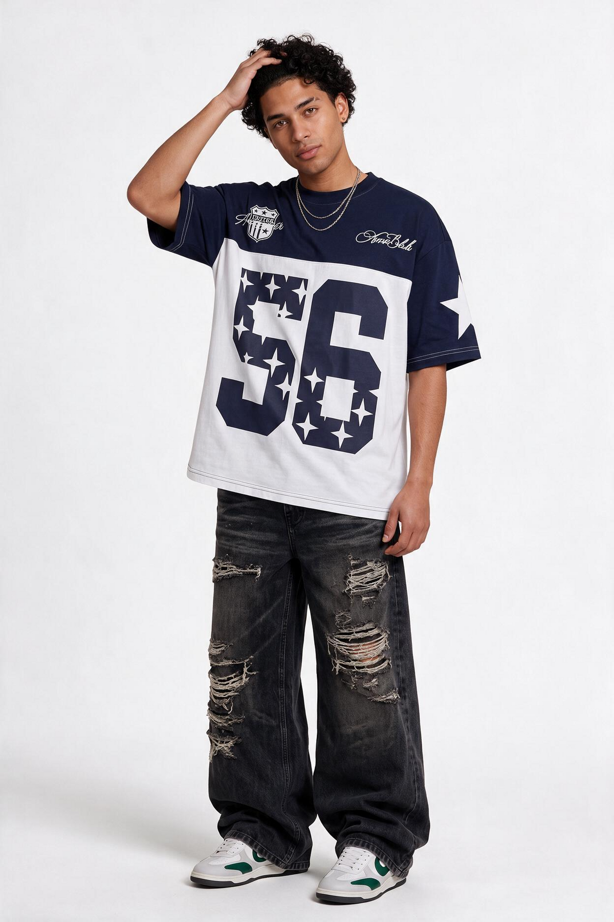 Star Print Navy Oversized T-Shirt