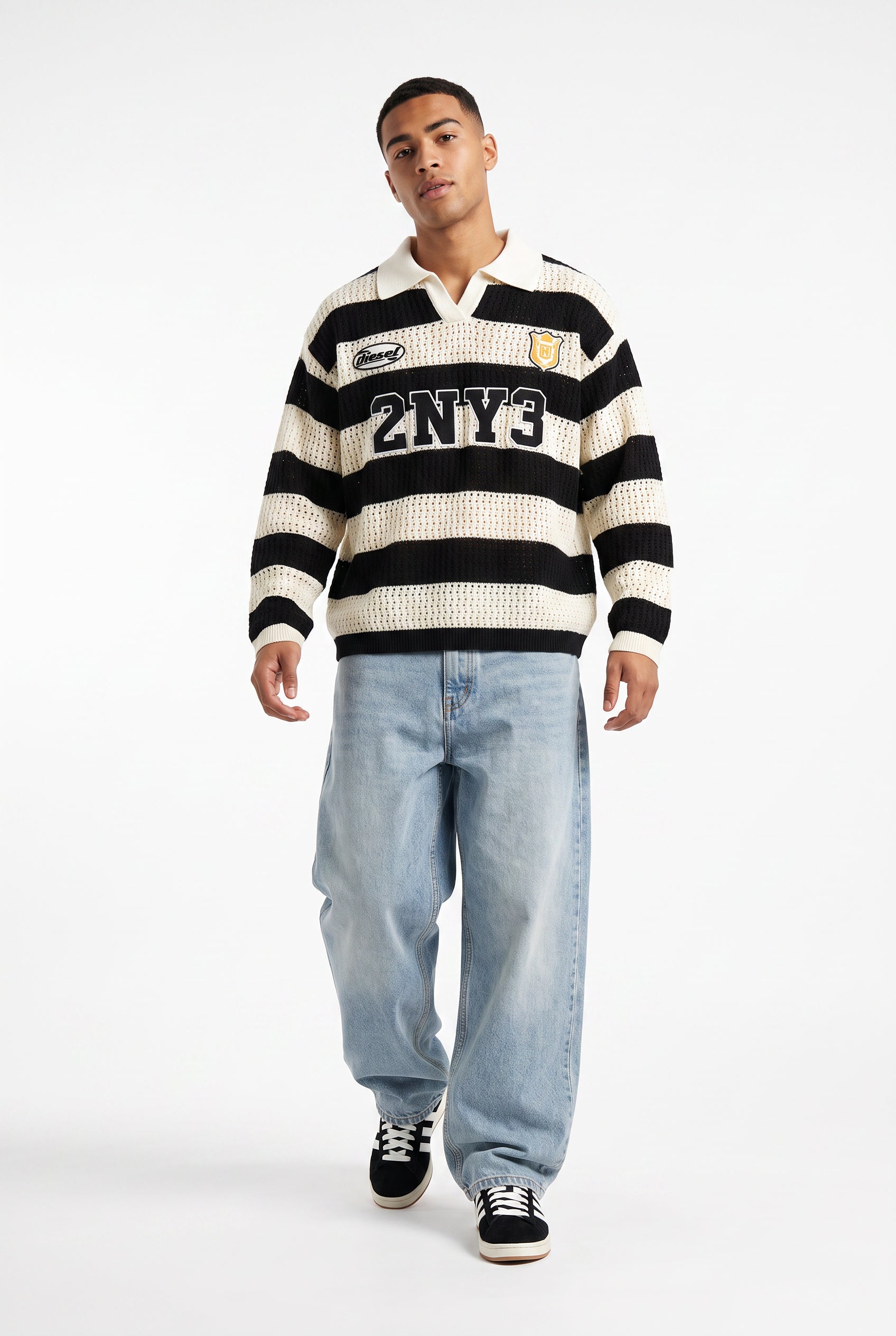Black Ribbed Crew Neck Sweater
