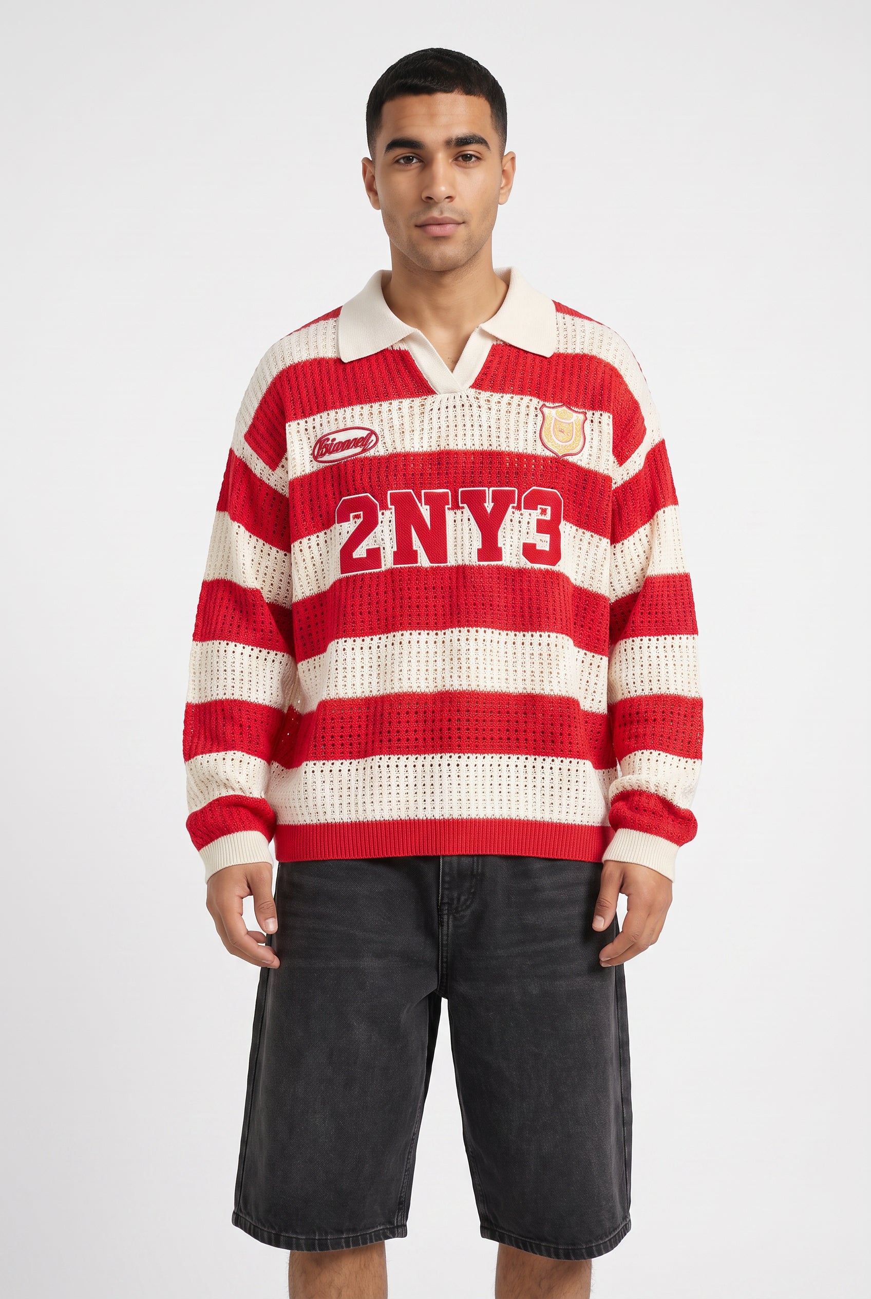 Red Ribbed Crew Neck Sweater