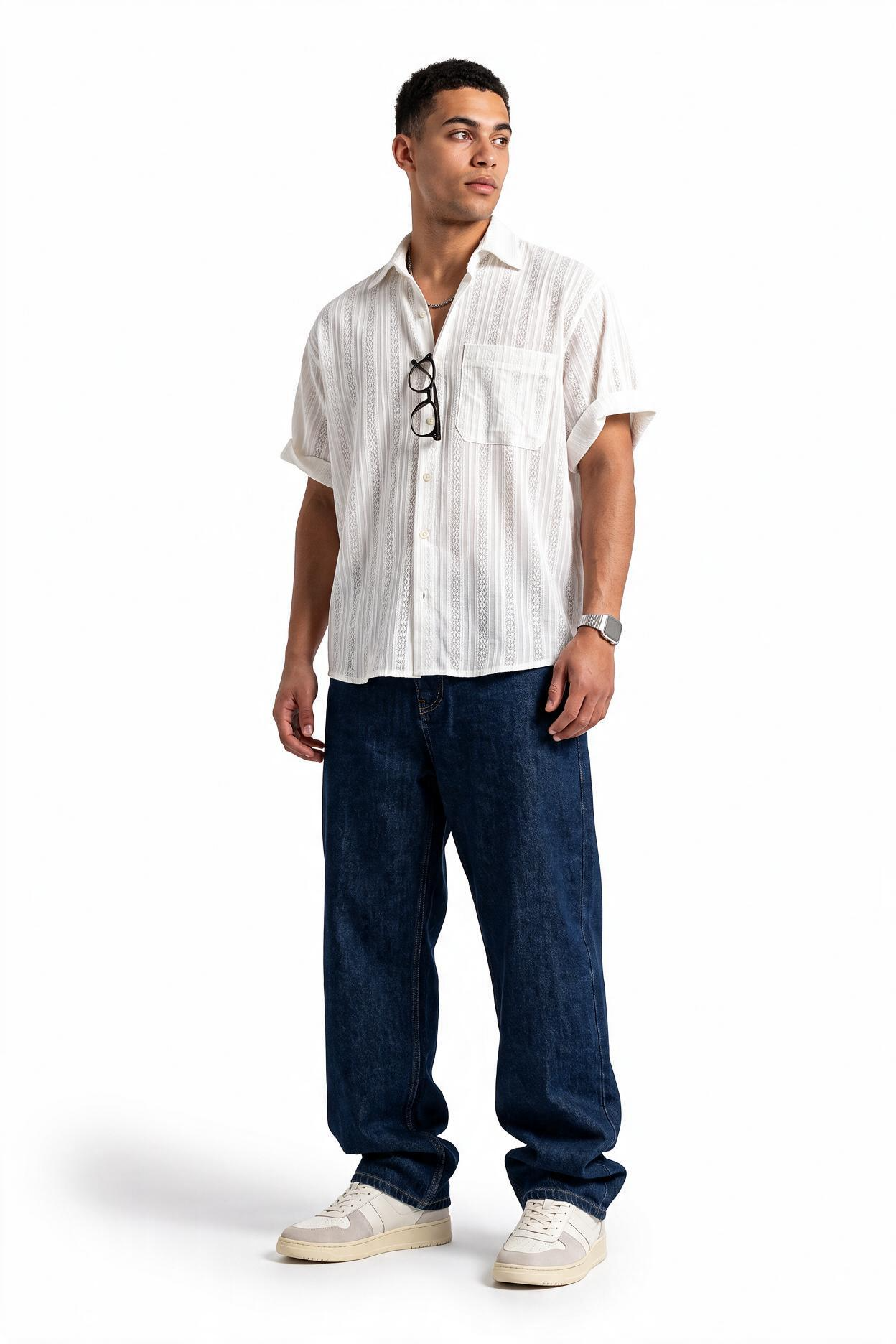 White Chest Pocket Casual Shirt