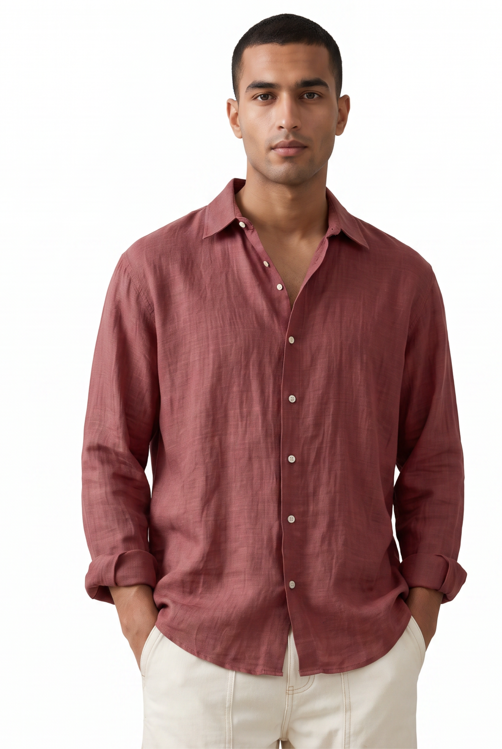 Maroon Chest Pocket Casual Shirt
