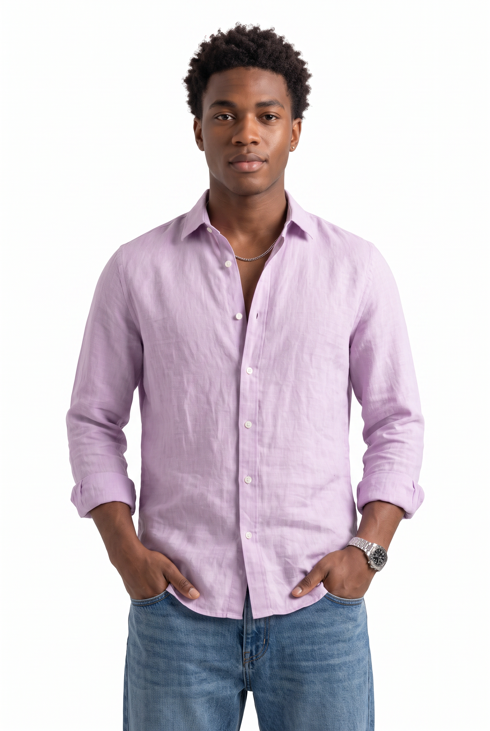 Purple Chest Pocket Casual Shirt