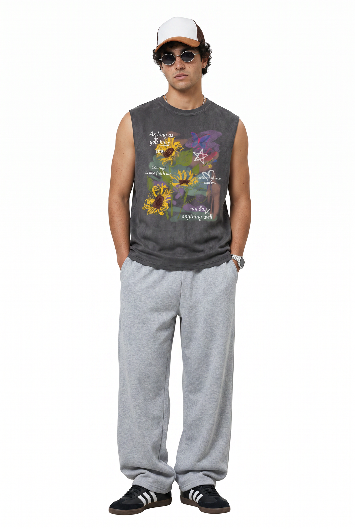 Grey Oversized Graphic Sleeveless Tank