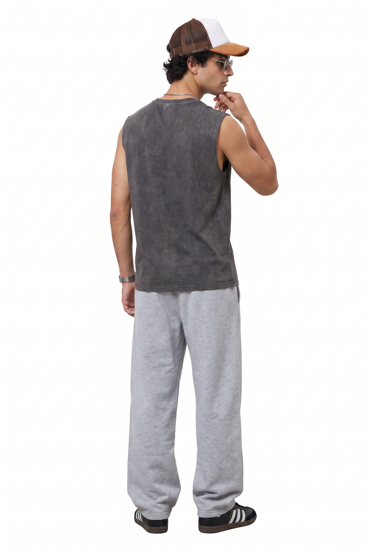 Grey Oversized Graphic Sleeveless Tank