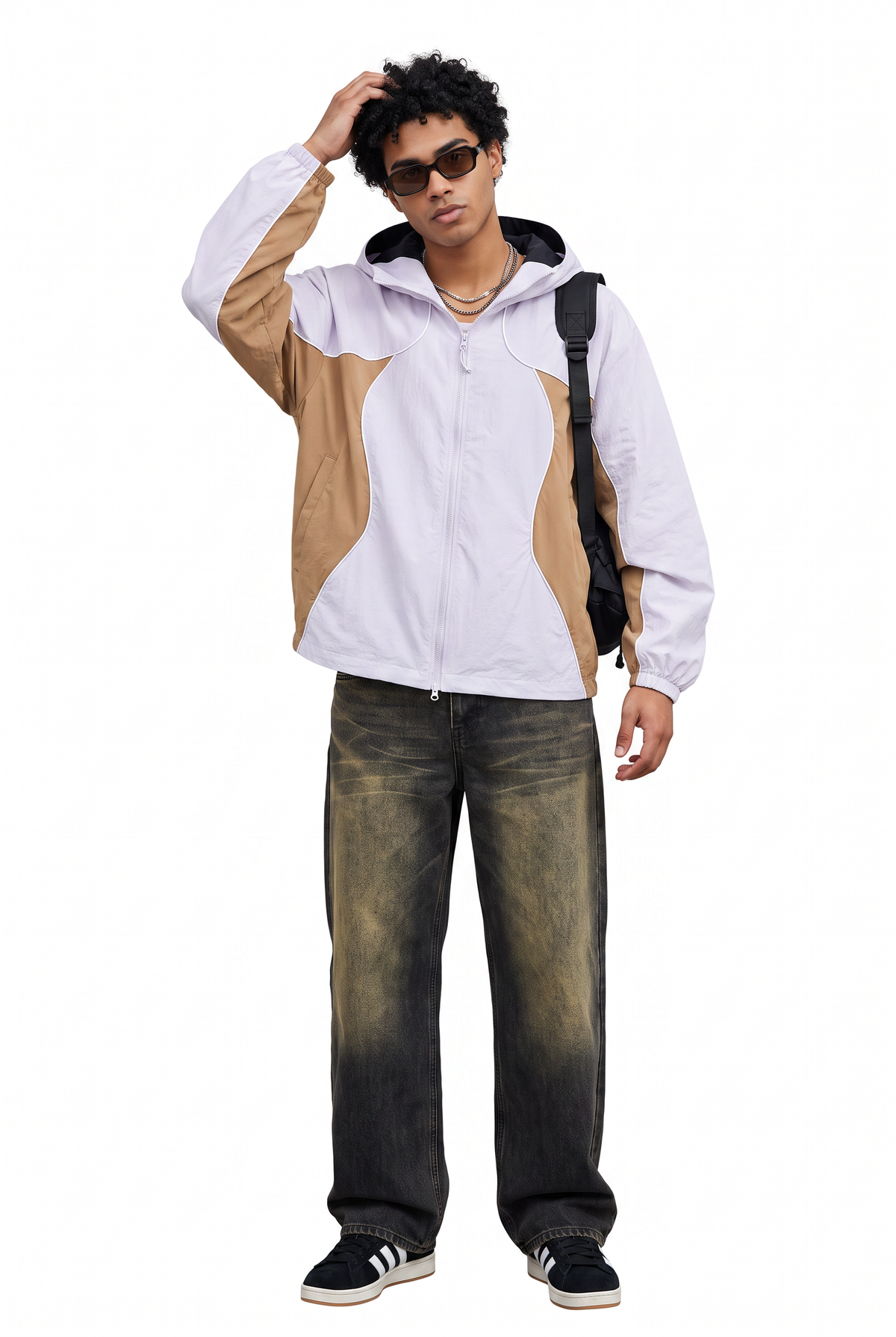 Colorblock White Hooded Windbreaker Jacket