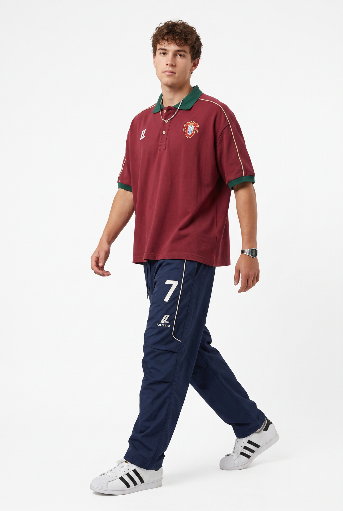 Oversized Burgundy Crest Polo T-Shirt