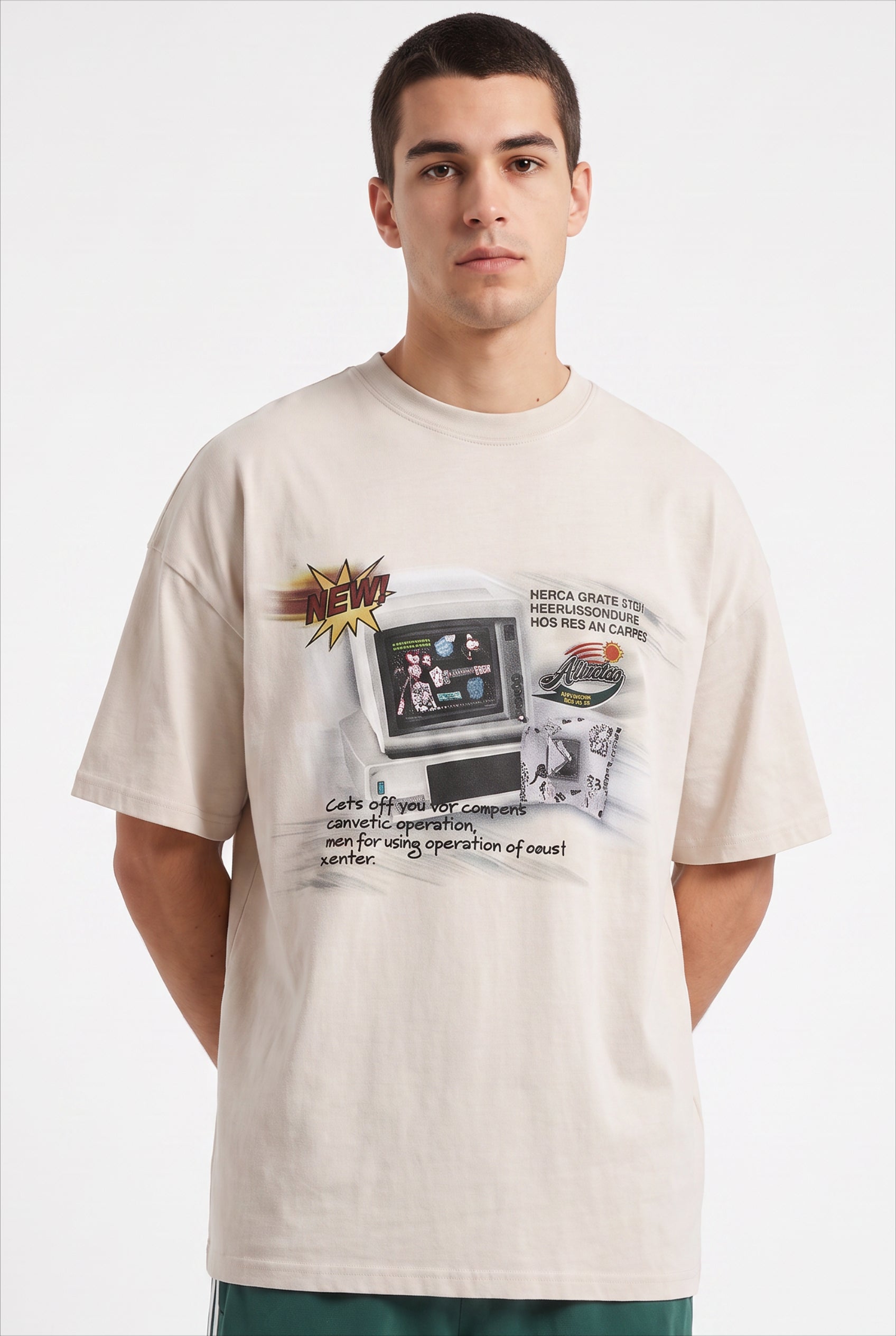 Beige Oversized Crew Neck Tee