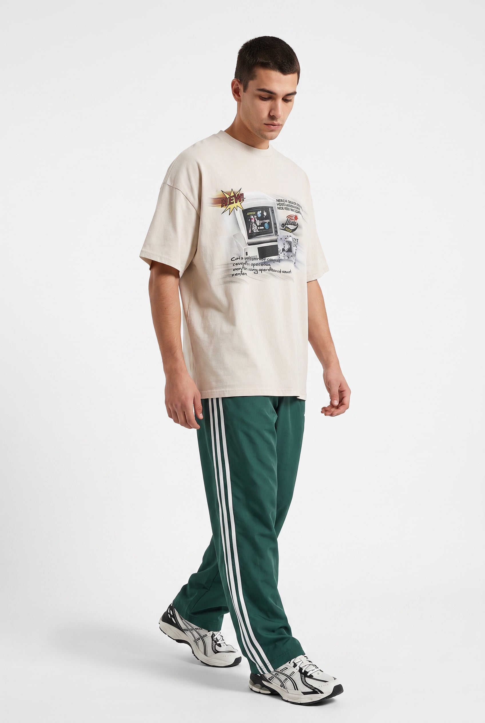Beige Oversized Crew Neck Tee