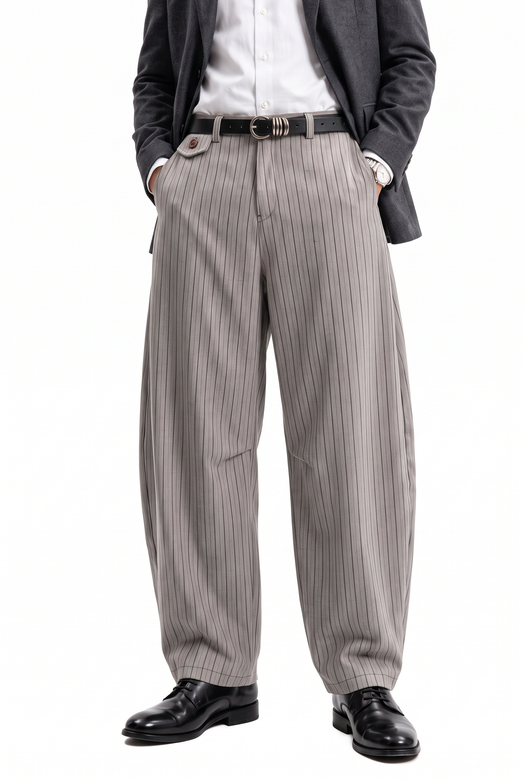 Grey Drawstring Straight Casual Trousers
