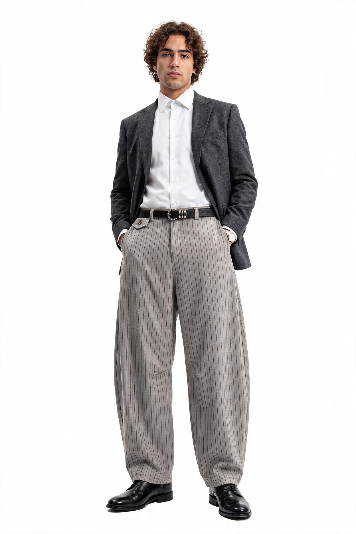 Grey Drawstring Straight Casual Trousers