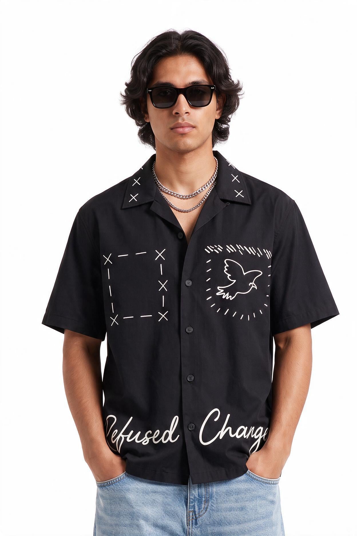Black Chest Pocket Casual Shirt