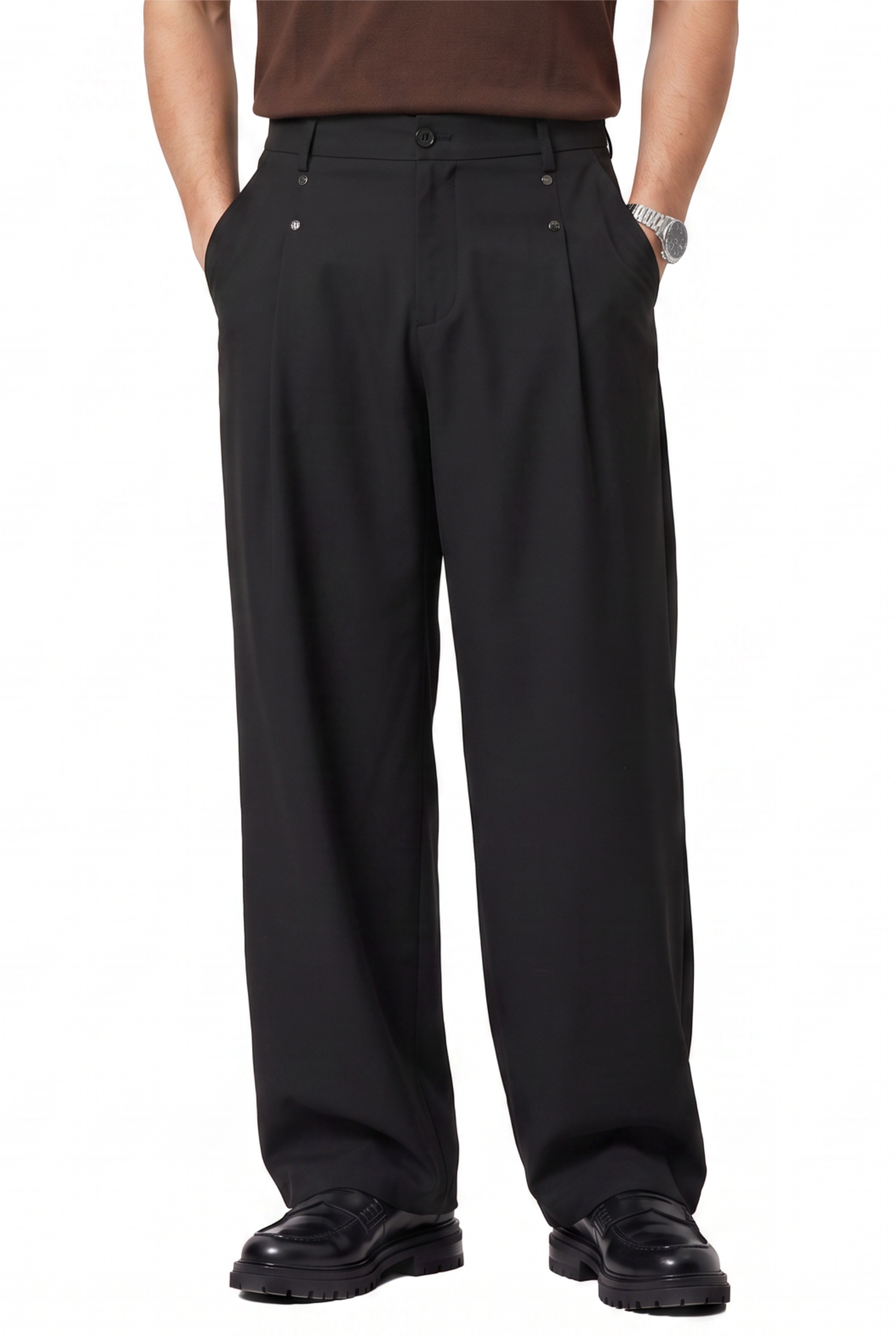 Black Flat Front Slim Formal Trousers