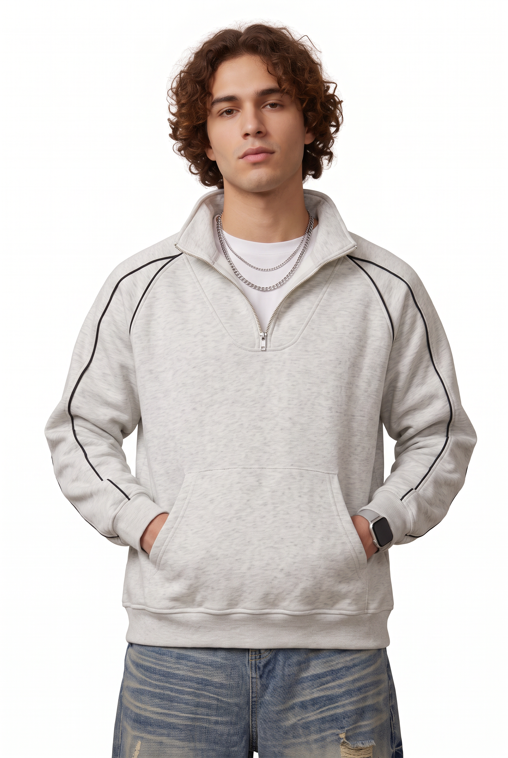 Grey Ribbed Crew Neck Sweatshirt