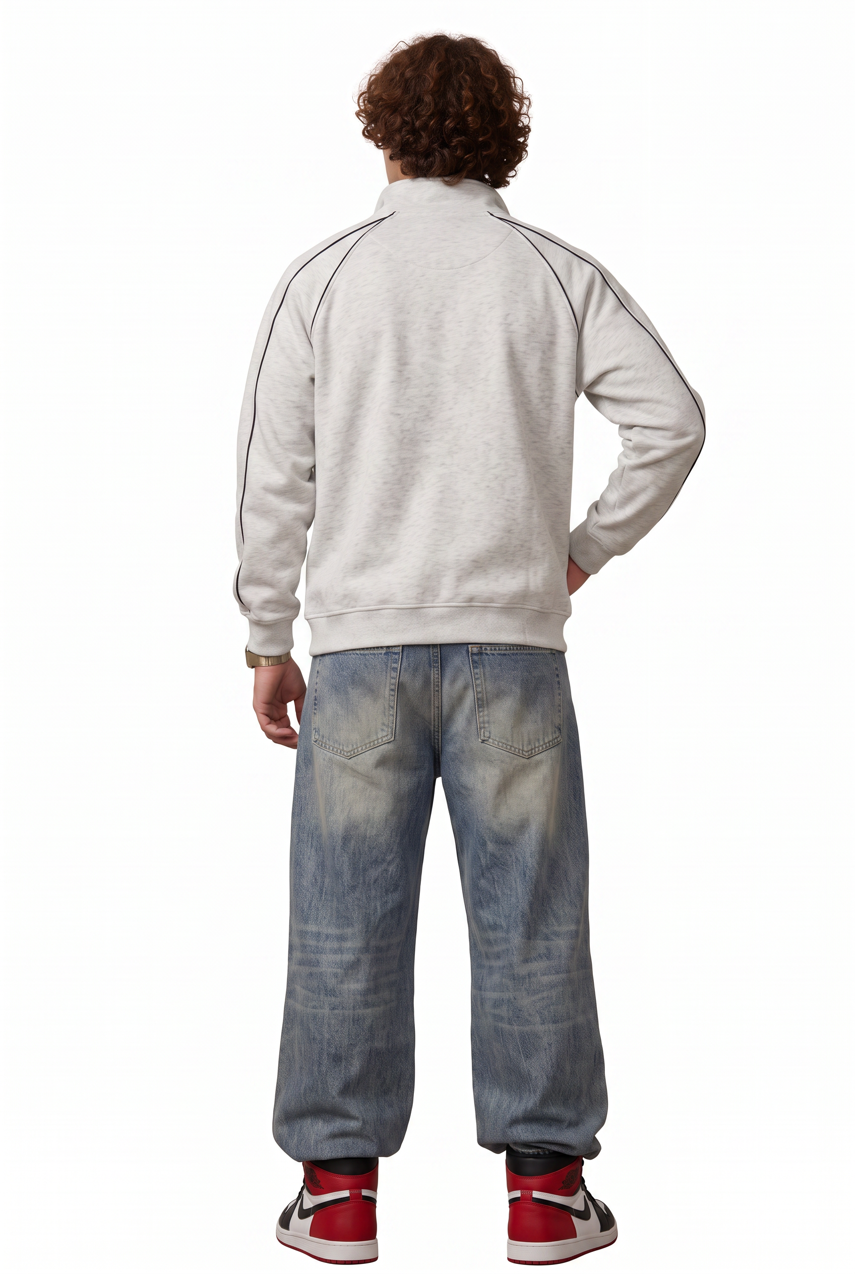 Grey Ribbed Crew Neck Sweatshirt