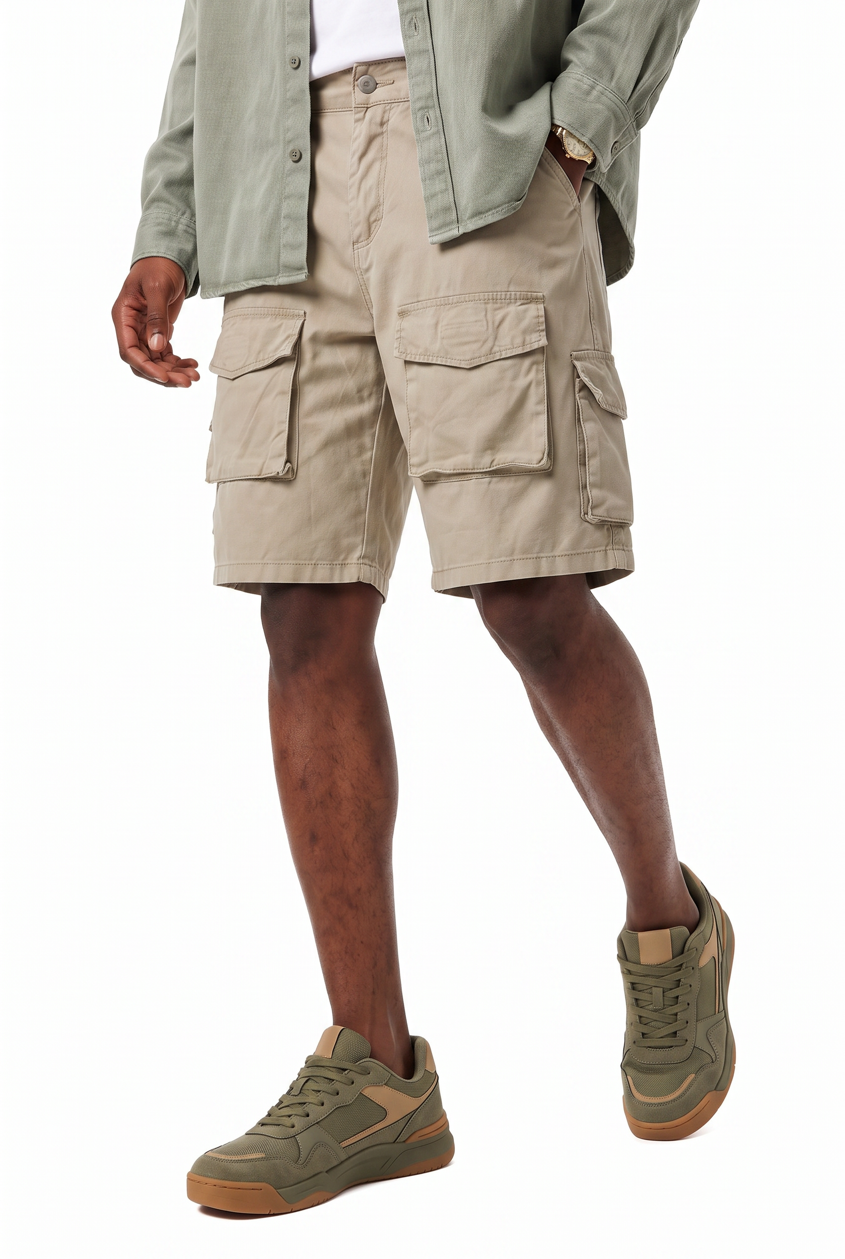 Beige Drawstring Chino Shorts