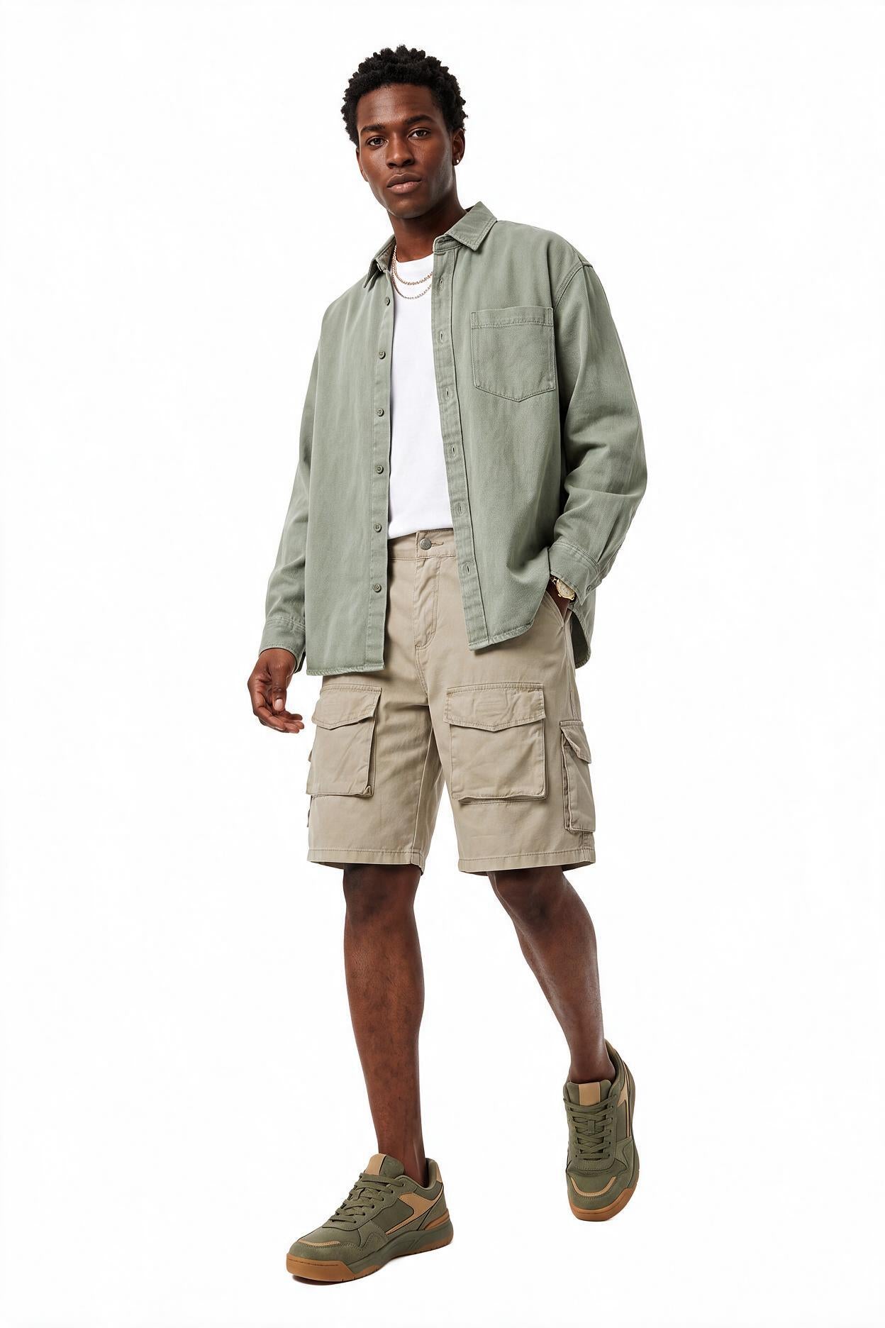 Beige Drawstring Chino Shorts