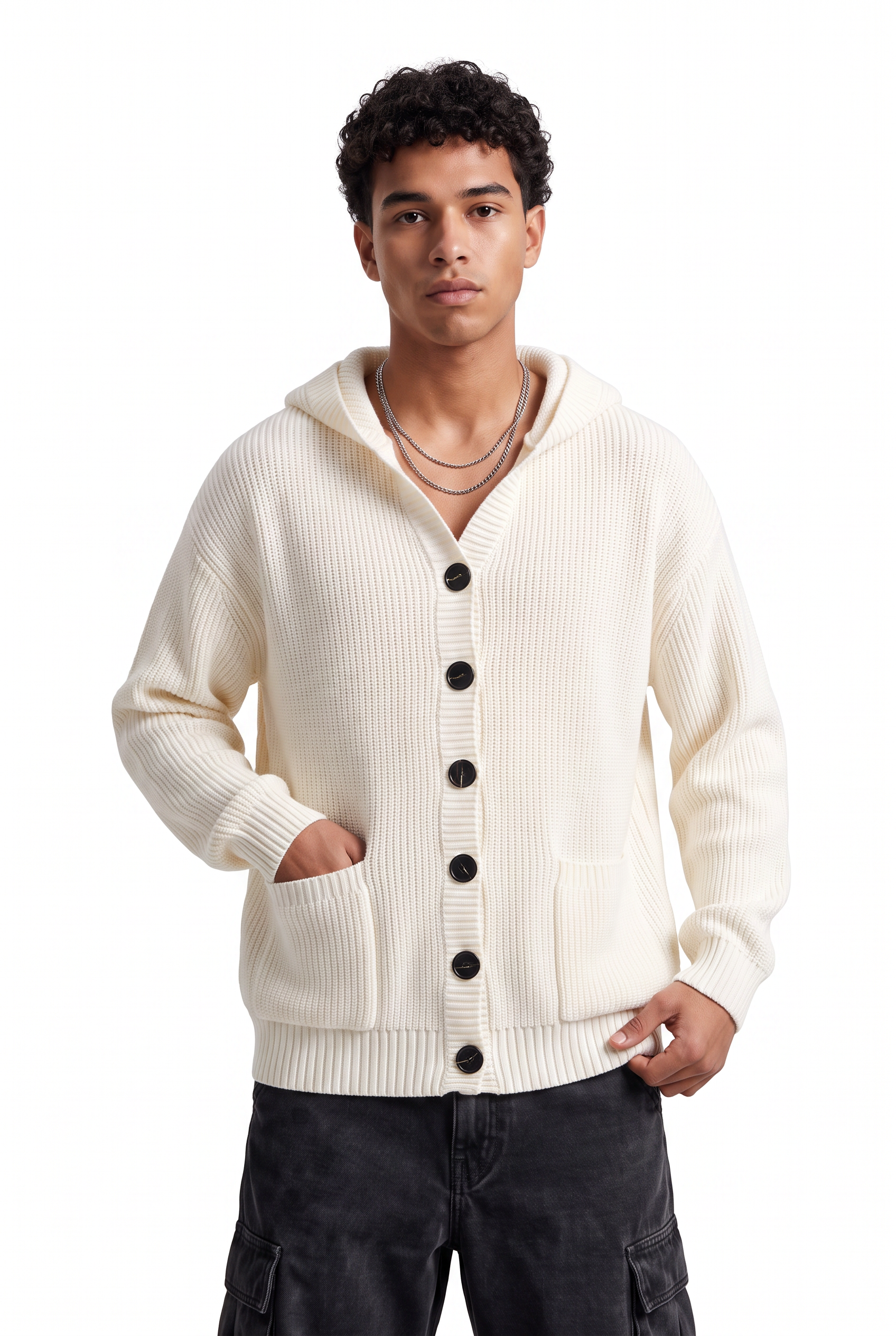 Cream Ribbed Crew Neck Sweater