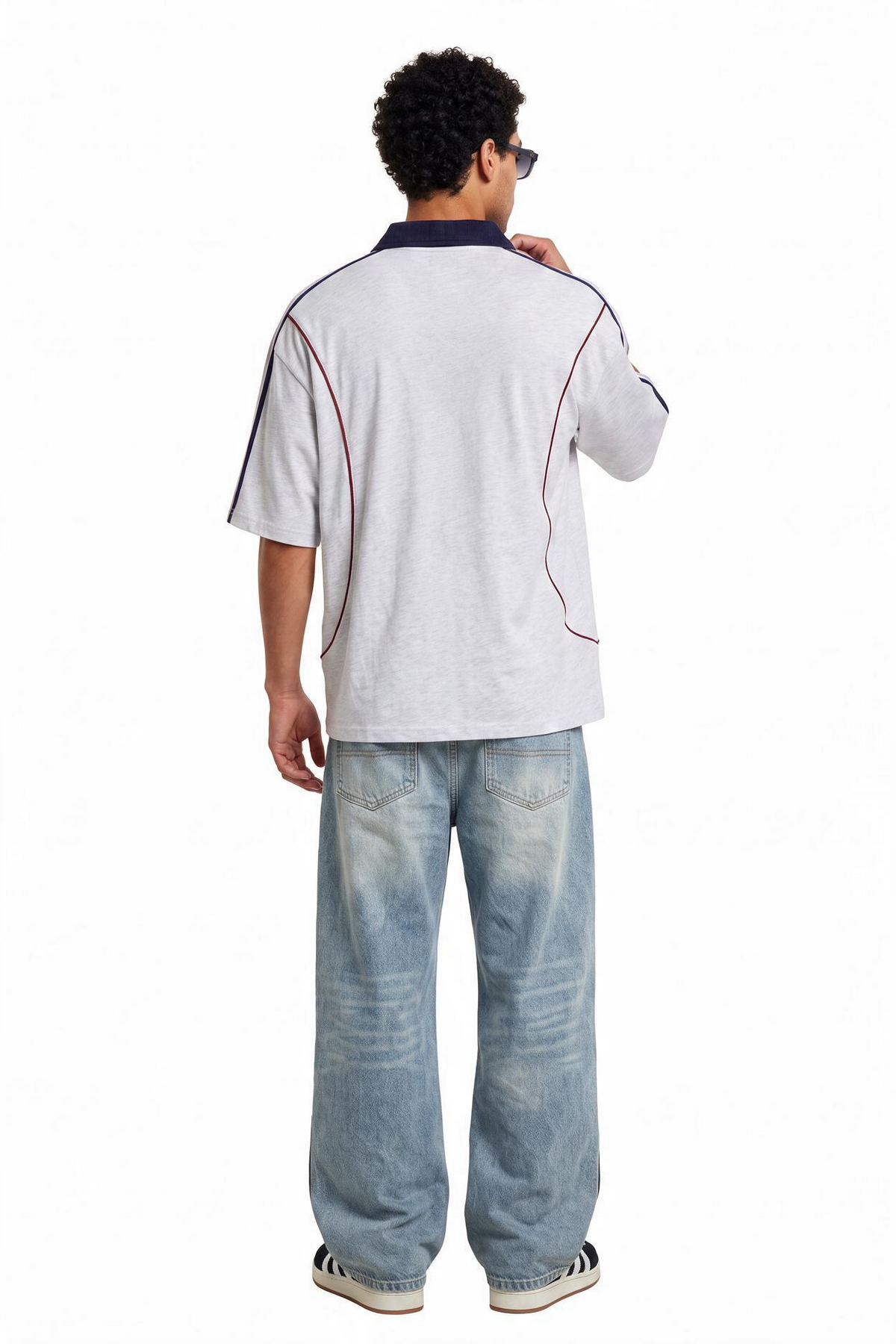 Oversized Gray Striped Polo T-Shirt