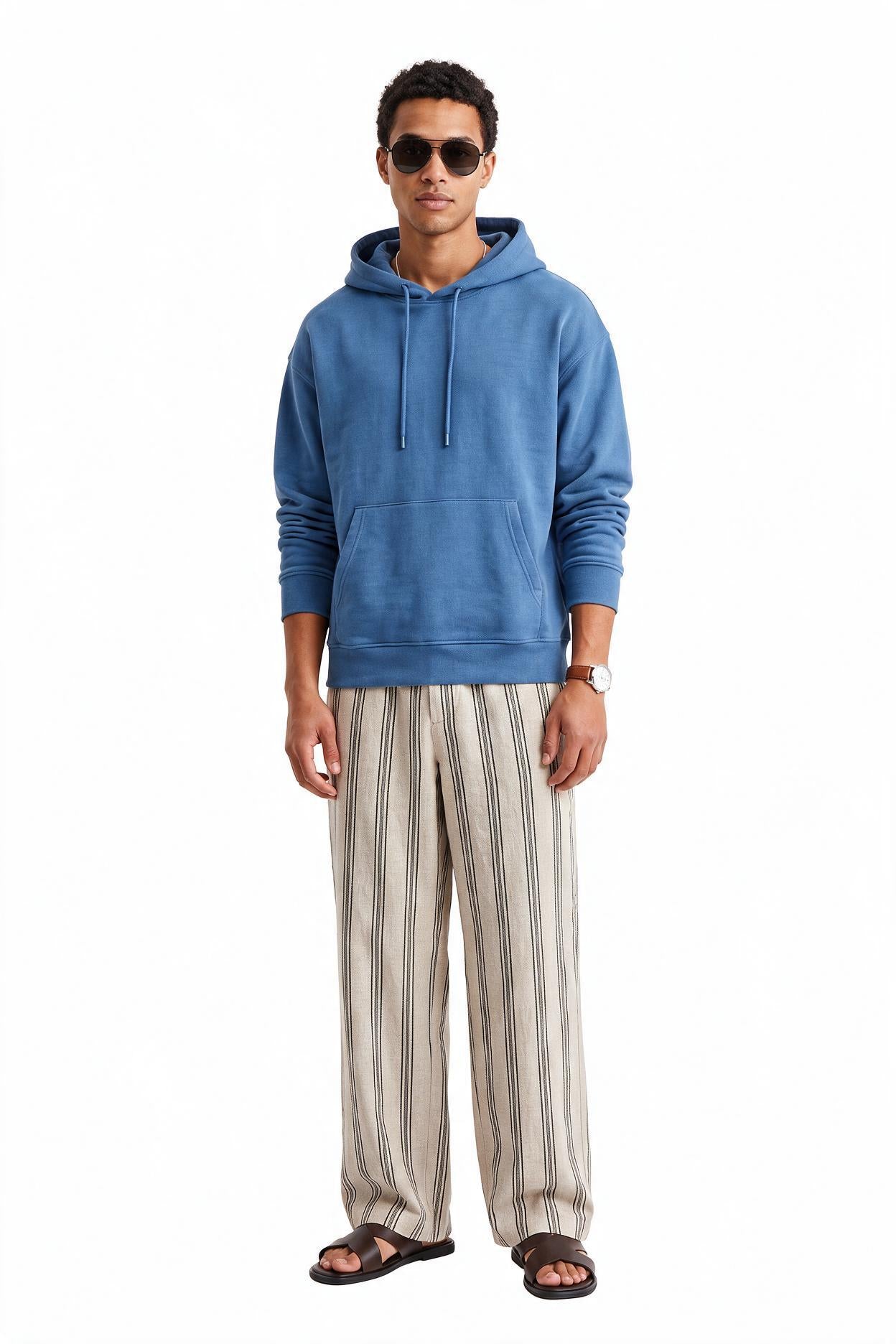 Beige Drawstring Straight Casual Trousers